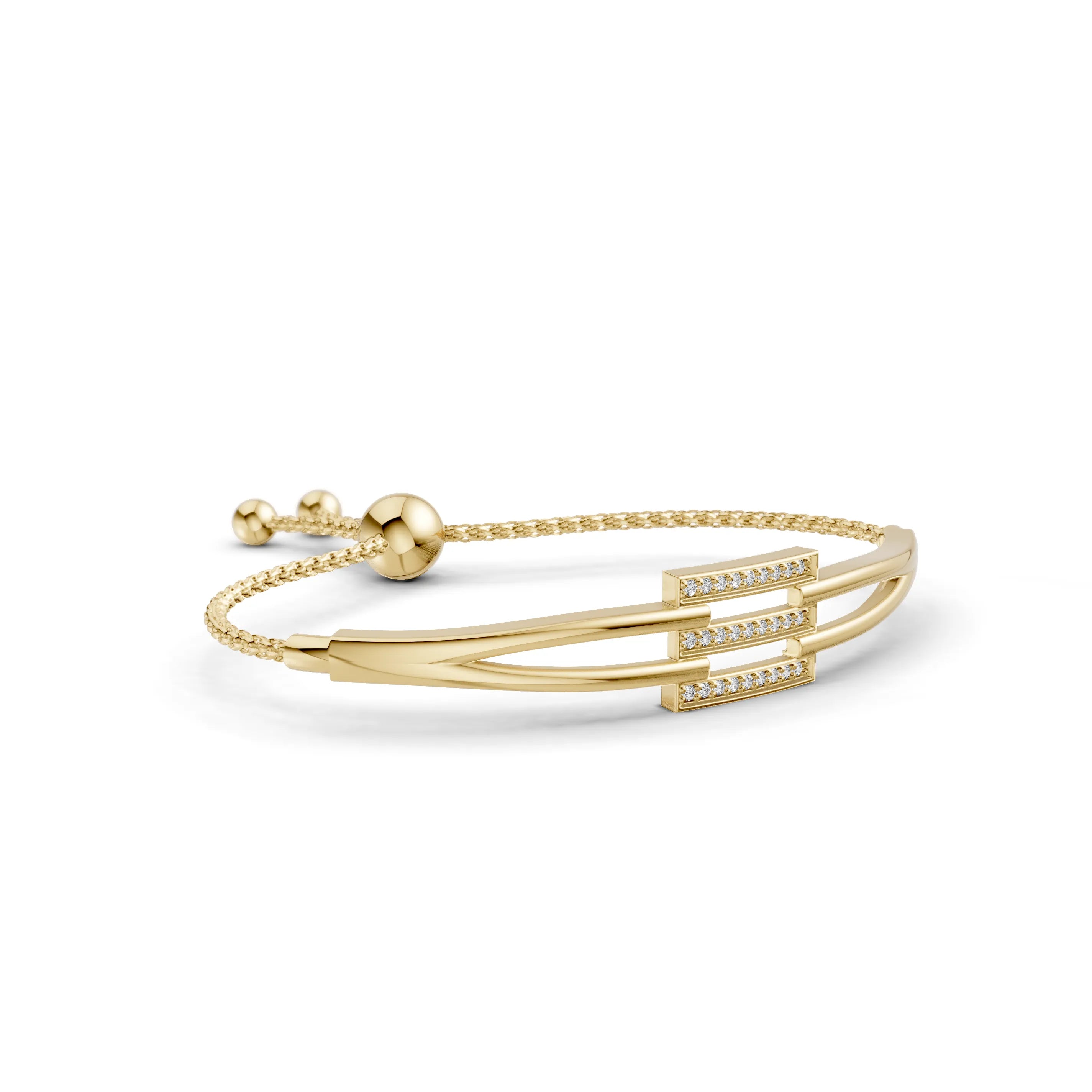 Pargold Solid Gold Elegant Radiance Adjustable Bracelet -Gold_Diamond_Diamond_Static_Gold