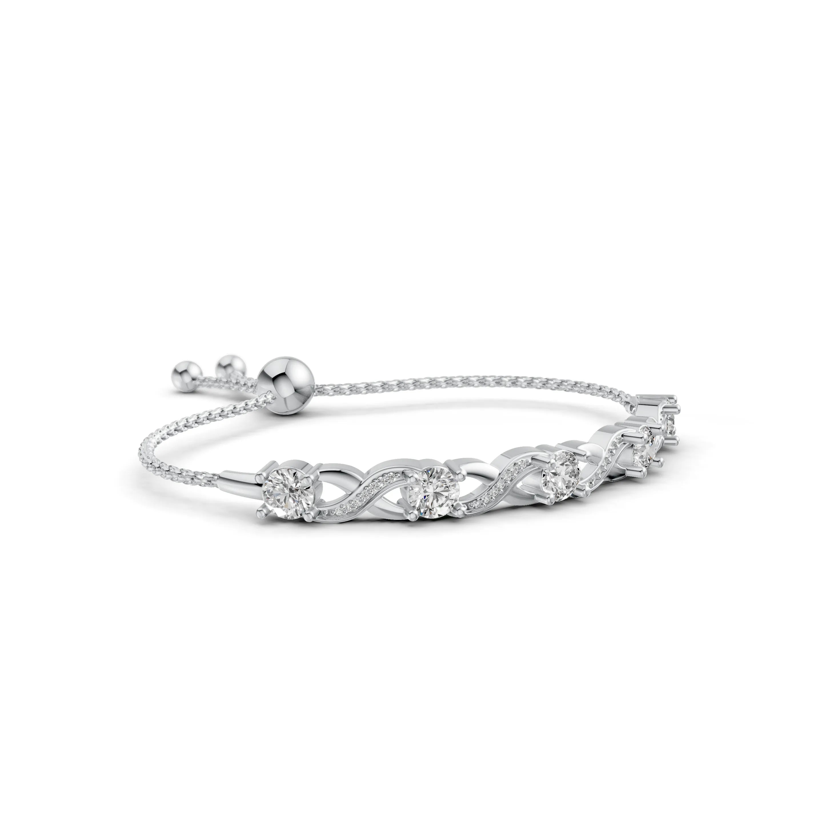 Pargold Solid Gold Elegant Radiant Gemstone Infinity Bracelet -Silver_Diamond_Diamond_Static_Silver