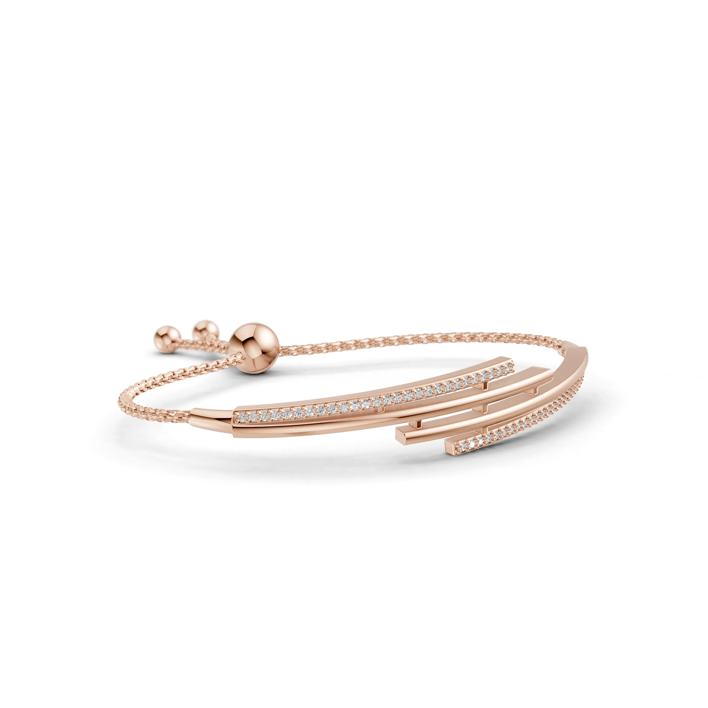 Pargold Solid Gold Brilliant Serenity Adjustable Bracelet -Rose_Diamond_Diamond_Static_Rose