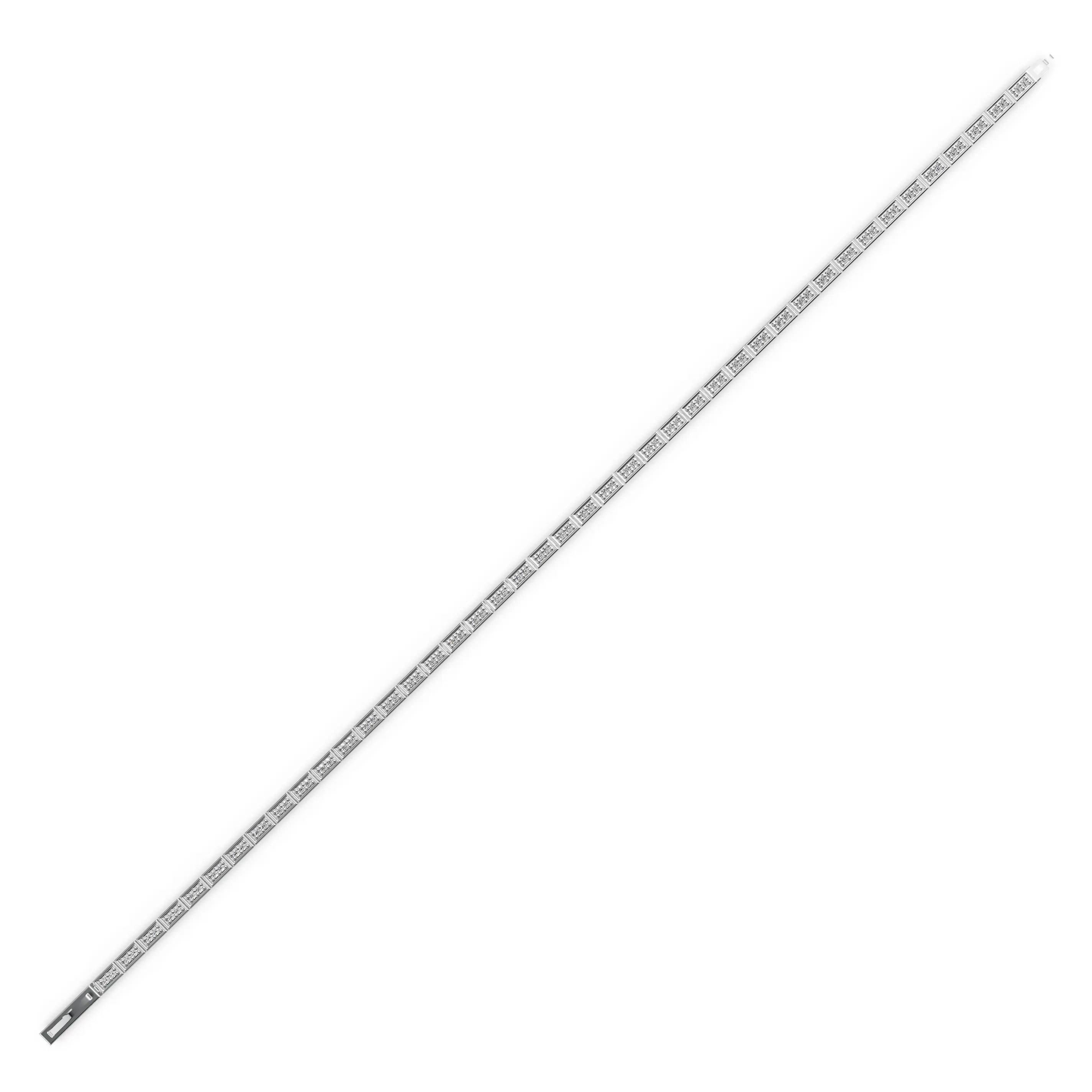 Pargold Solid Gold Squared Stone Link Tennis Bracelet -Silver_Diamond_Diamond_Static_Silver