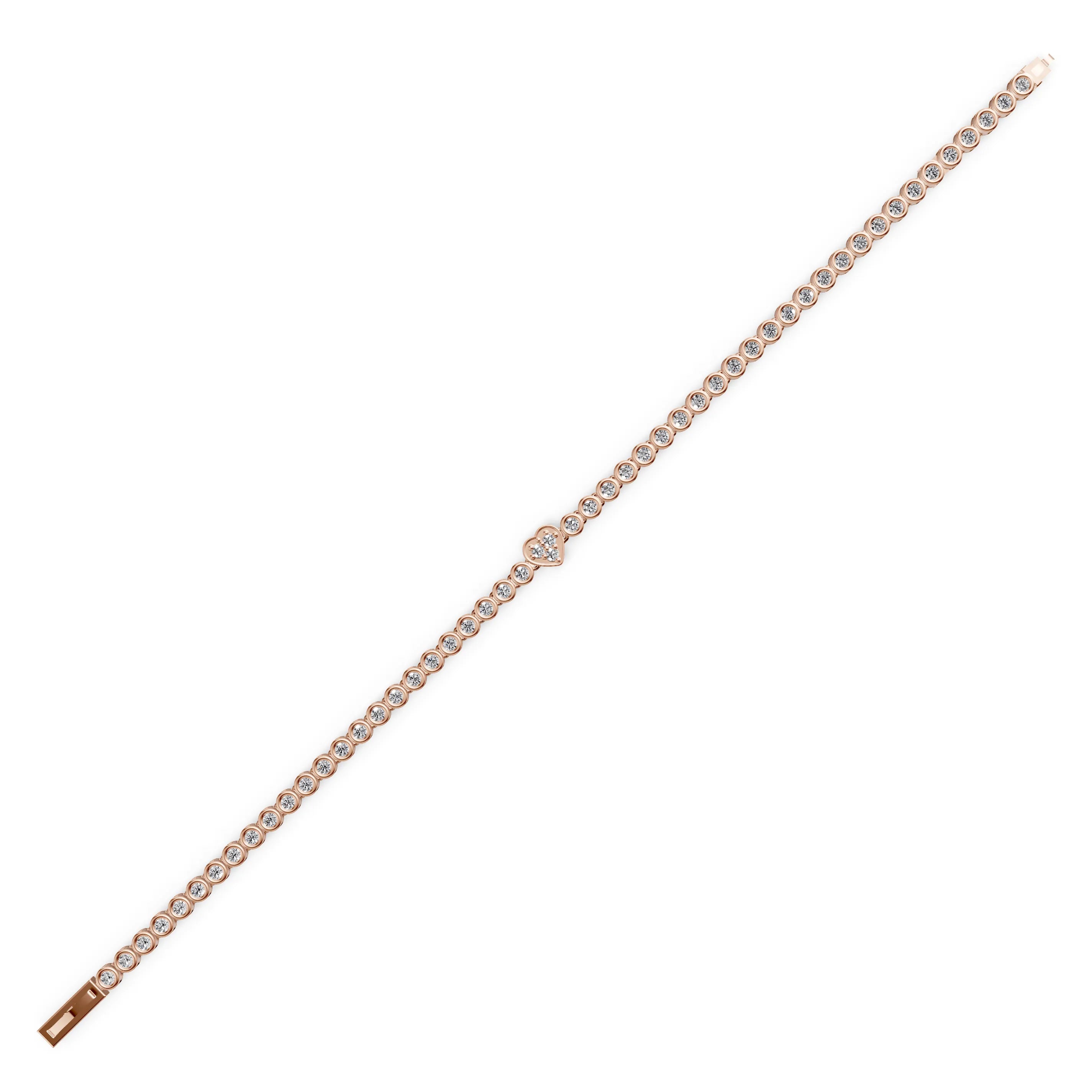 Pargold Solid Gold Lover's Charm Heart Tennis Bracelet -Rose_Diamond_Diamond_Static_Rose