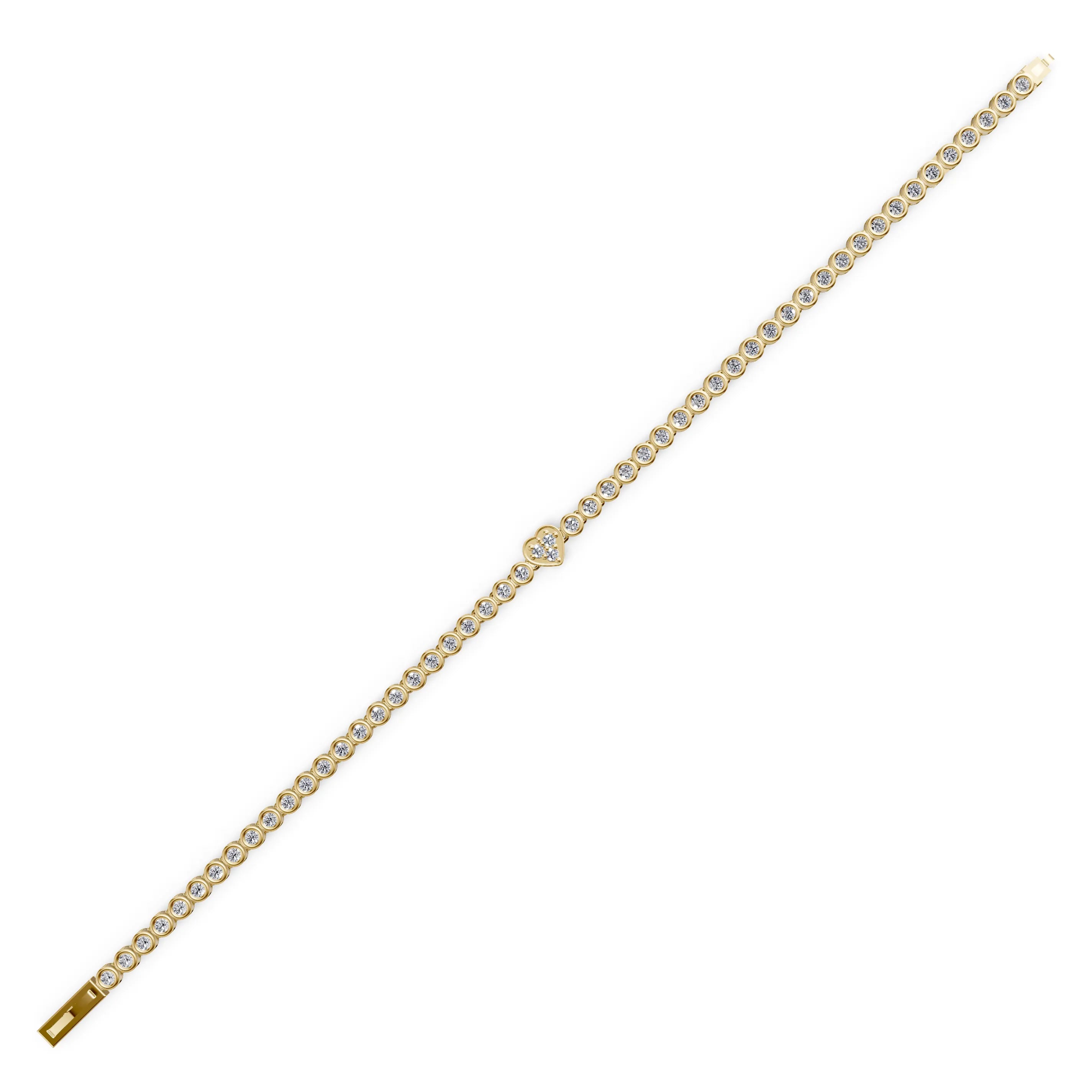 Pargold Solid Gold Lover's Charm Heart Tennis Bracelet -Gold_Diamond_Diamond_Static_Gold
