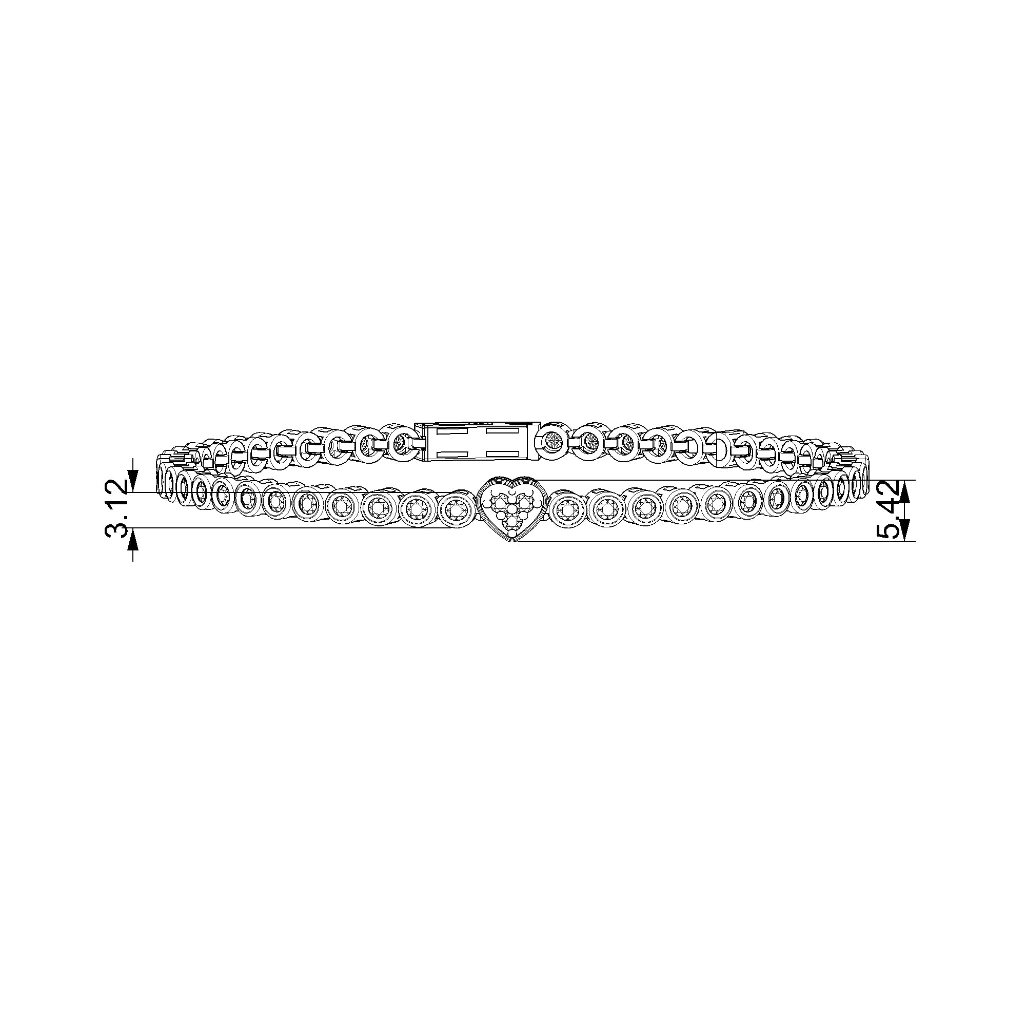 Pargold Solid Gold Lover's Charm Heart Tennis Bracelet-Static