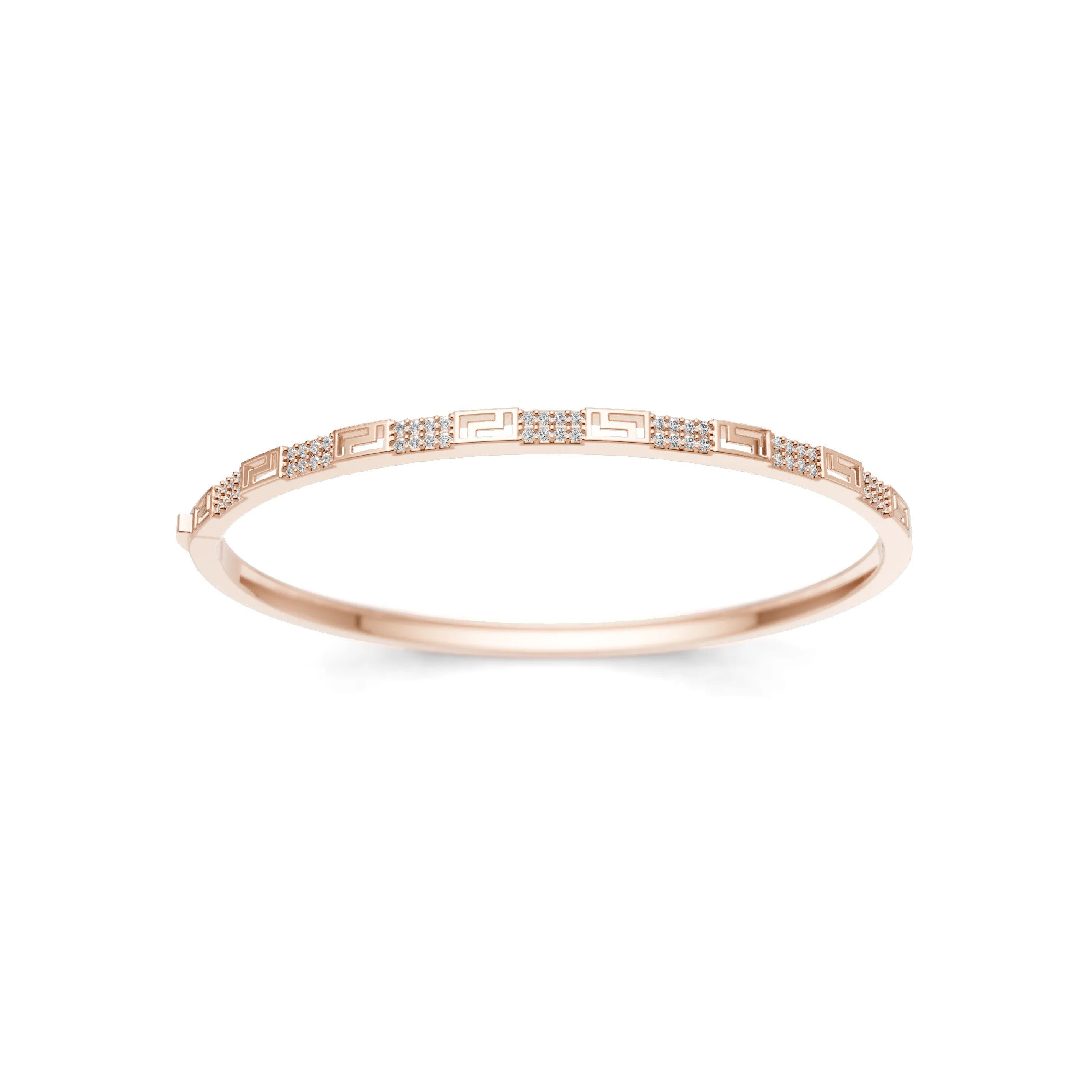 Pargold Solid Gold Geometric Grace Gemstone Bangle -Rose_Diamond_Diamond_Static_Rose
