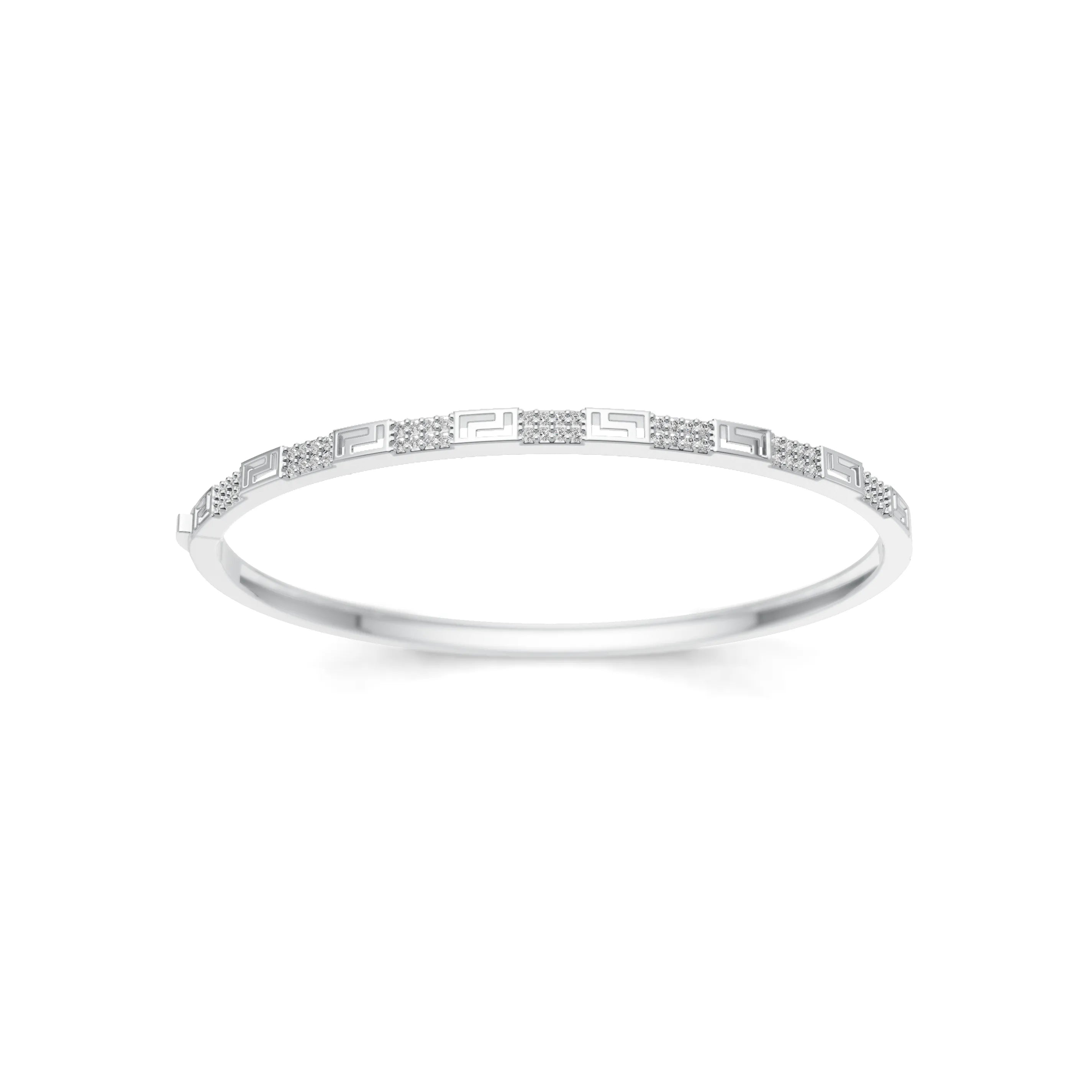 Pargold Solid Gold Geometric Grace Gemstone Bangle -Silver_Diamond_Diamond_Static_Silver