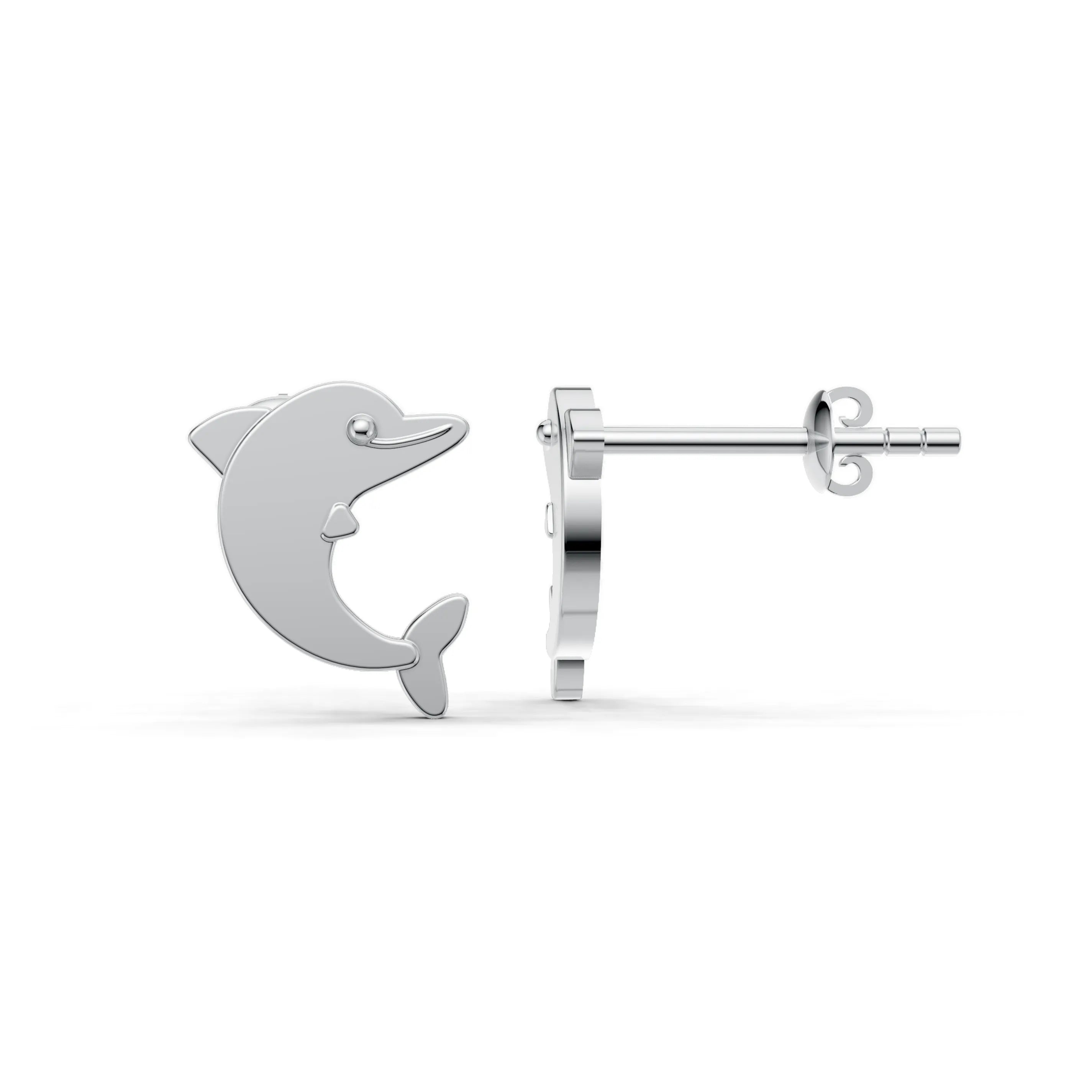Pargold Solid Gold Dolphin Charm Gold Earrings -Silver_Static_Silver