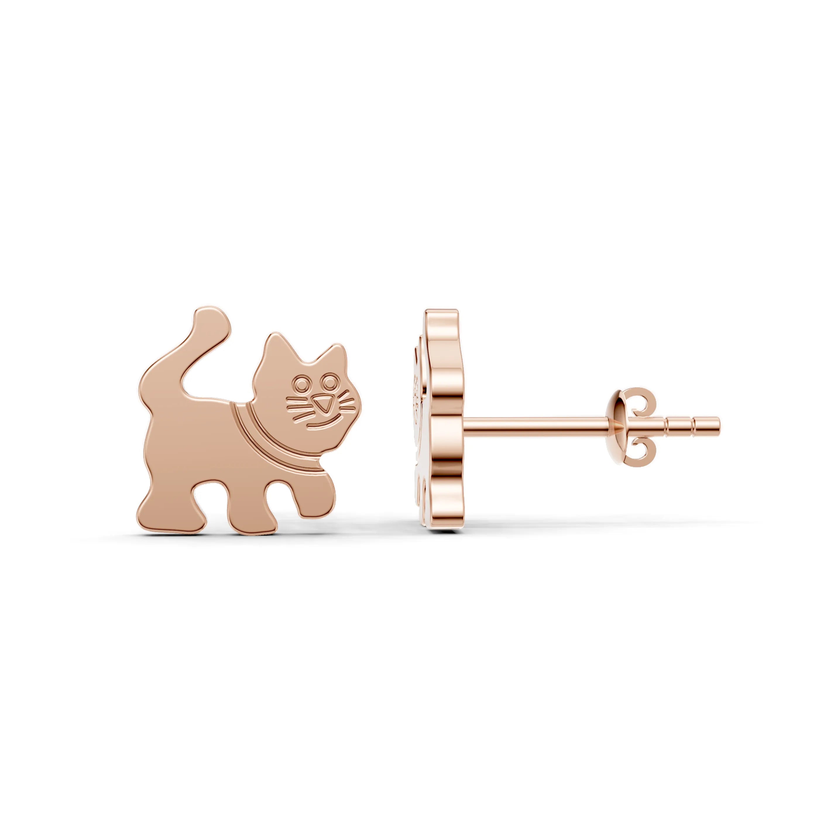 Pargold Solid Gold Playful Cat Stud Earrings -Rose_Static_Rose