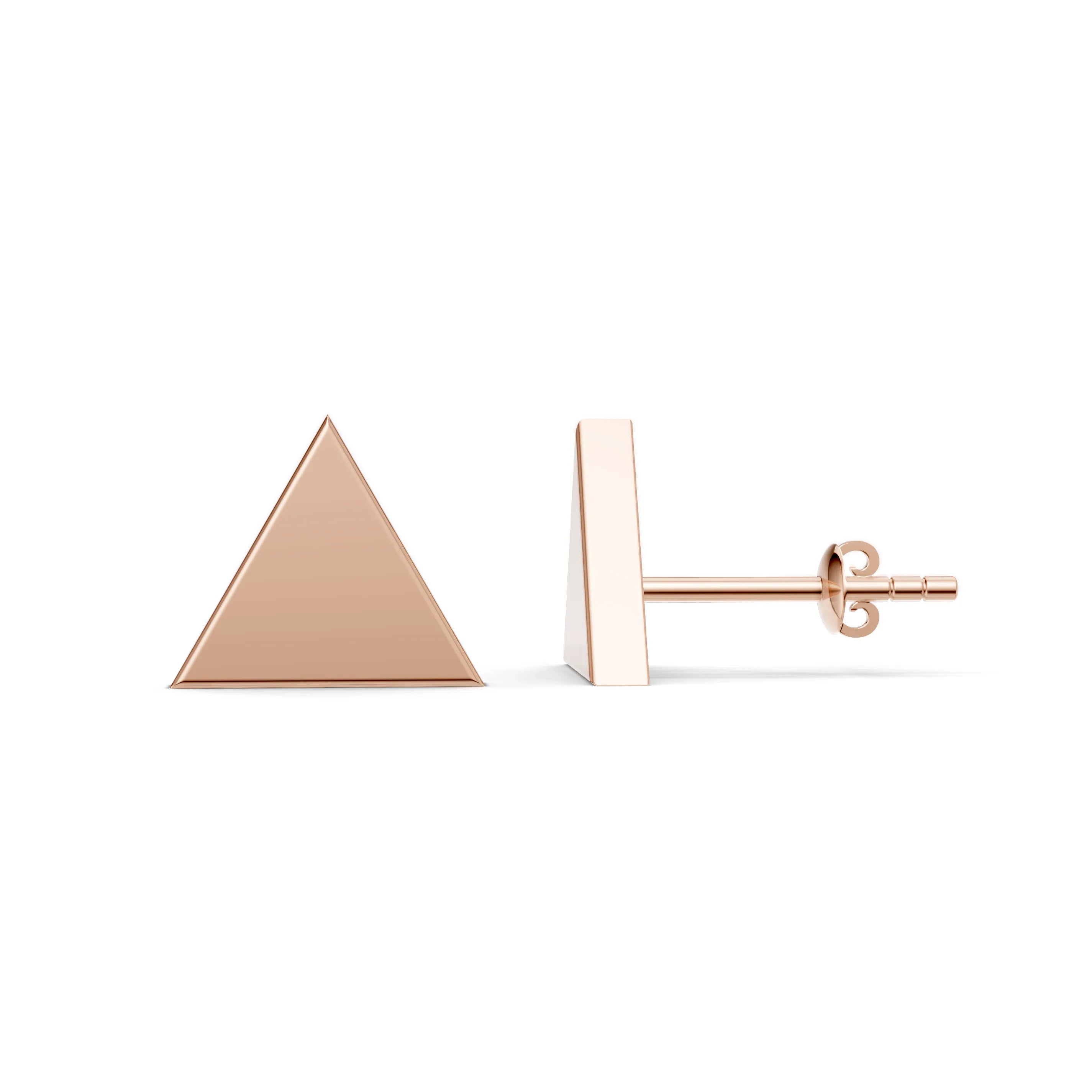 Pargold Solid Gold Geometric Triangle Gold Stud Earrings -Rose_Static_Rose
