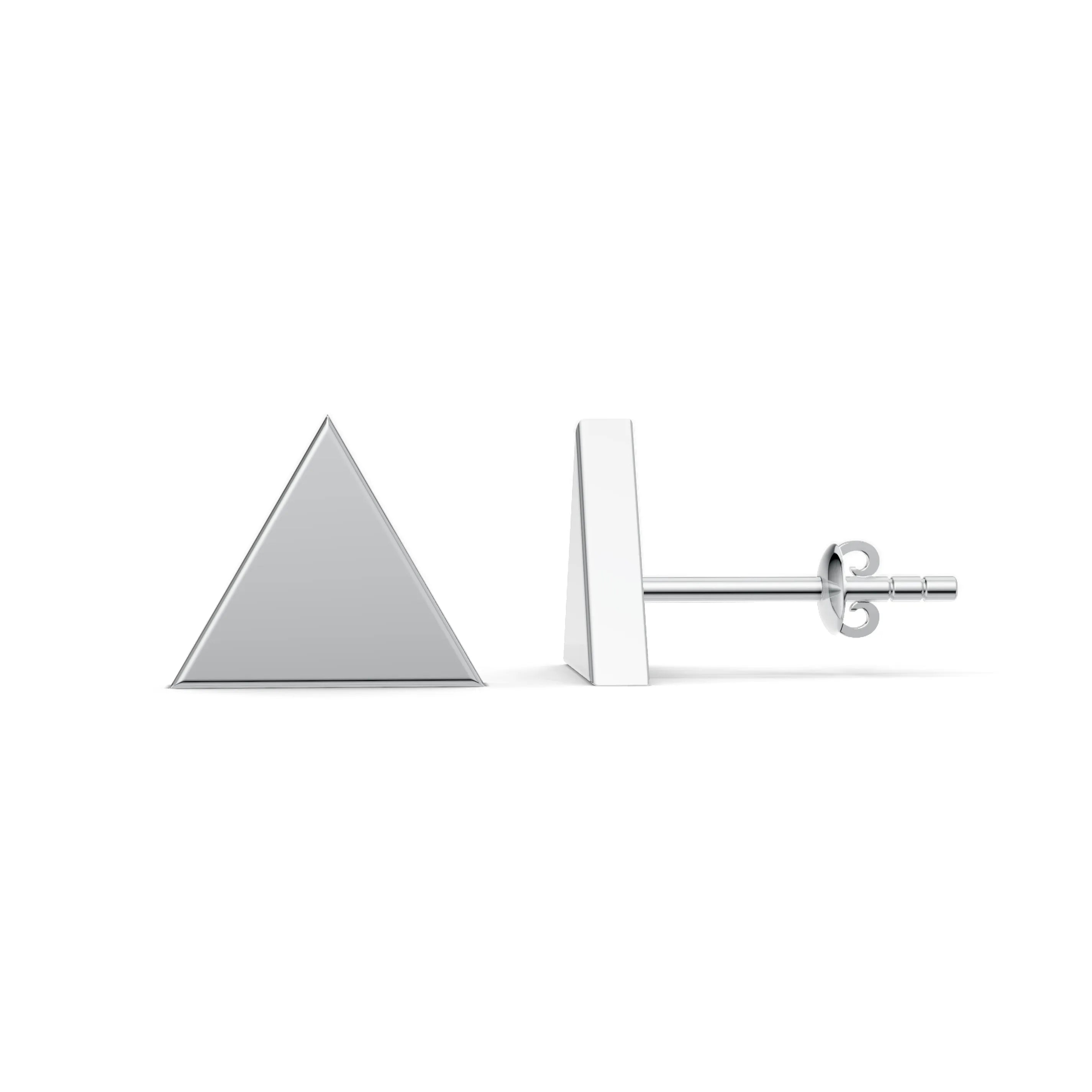 Pargold Solid Gold Geometric Triangle Gold Stud Earrings -Silver_Static_Silver