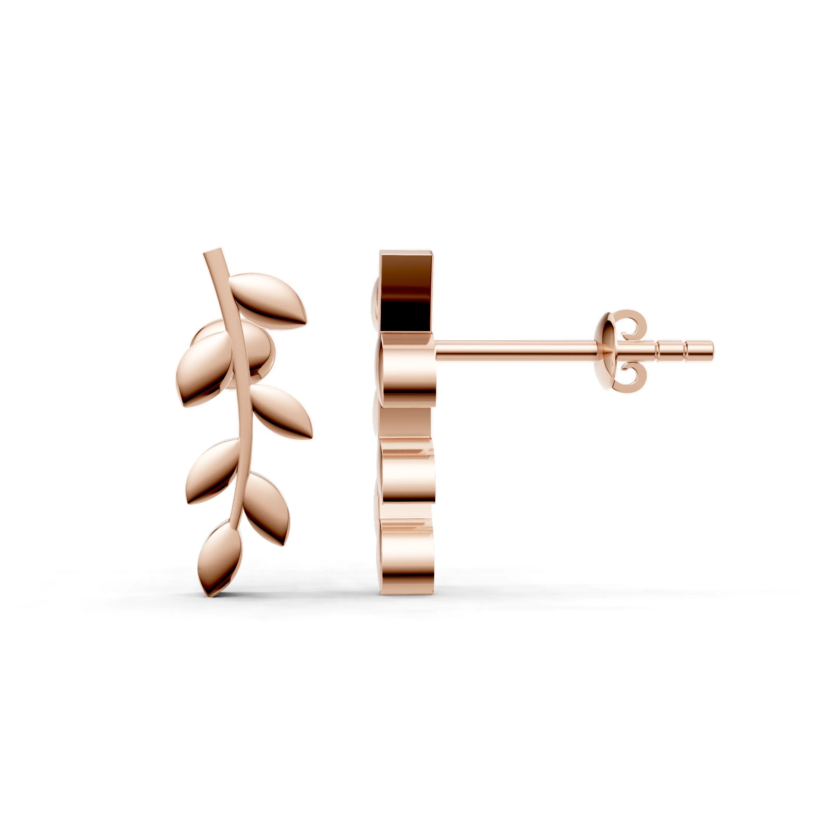 Pargold Solid Gold Elegant Leaf-Inspired Gold Earrings -Rose_Static_Rose