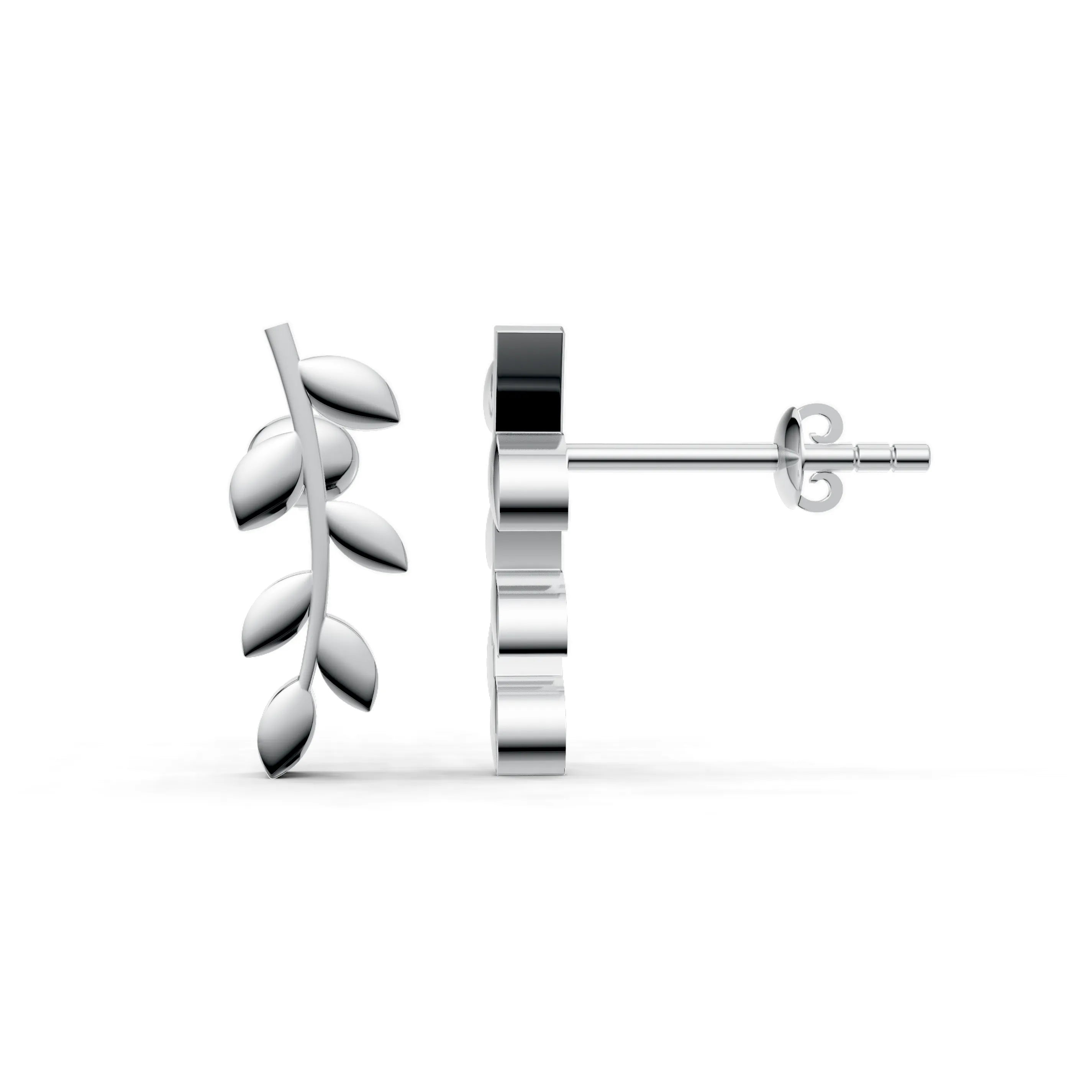 Pargold Solid Gold Elegant Leaf-Inspired Gold Earrings -Silver_Static_Silver