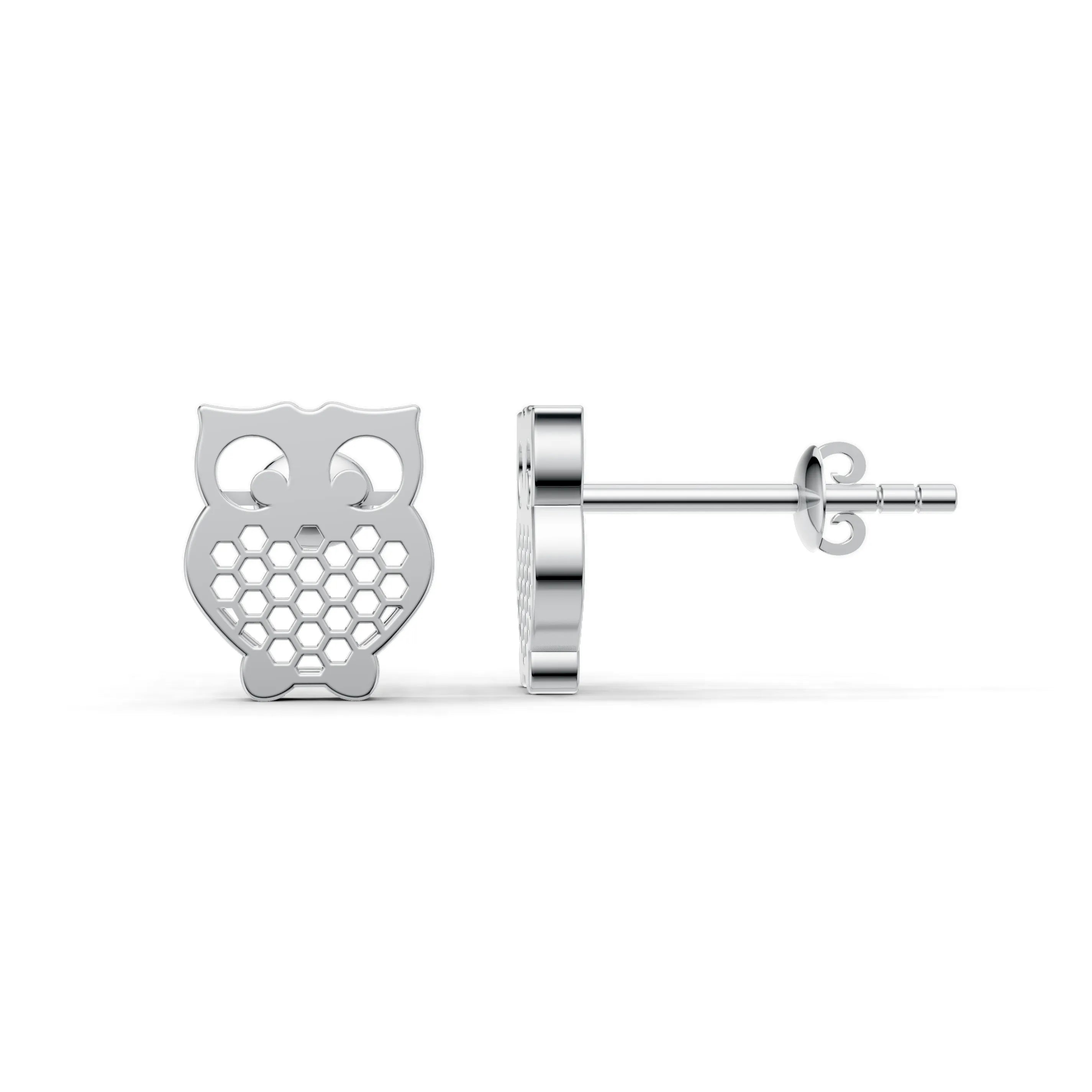 Pargold Solid Gold Gold Owl Stud Earrings -Silver_Static_Silver