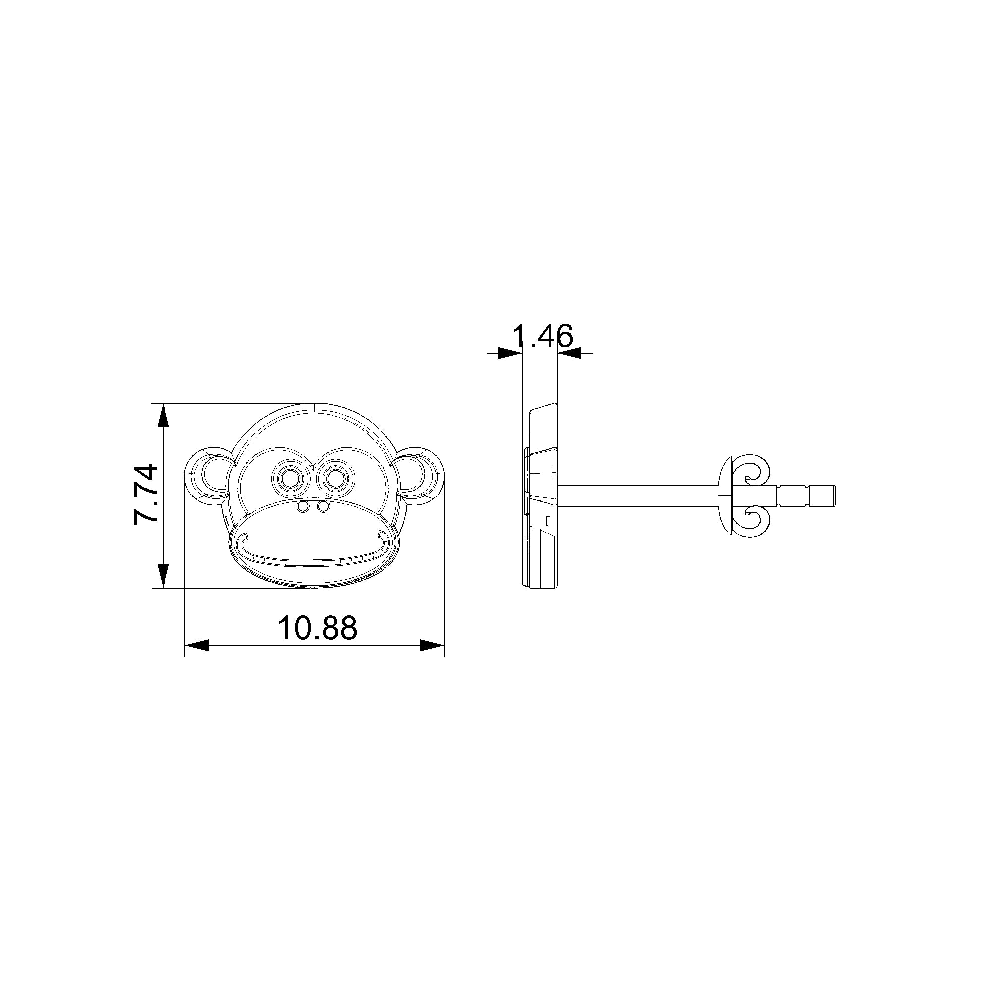 Pargold Solid Gold Custom Monkey Face Stud Earrings-Static