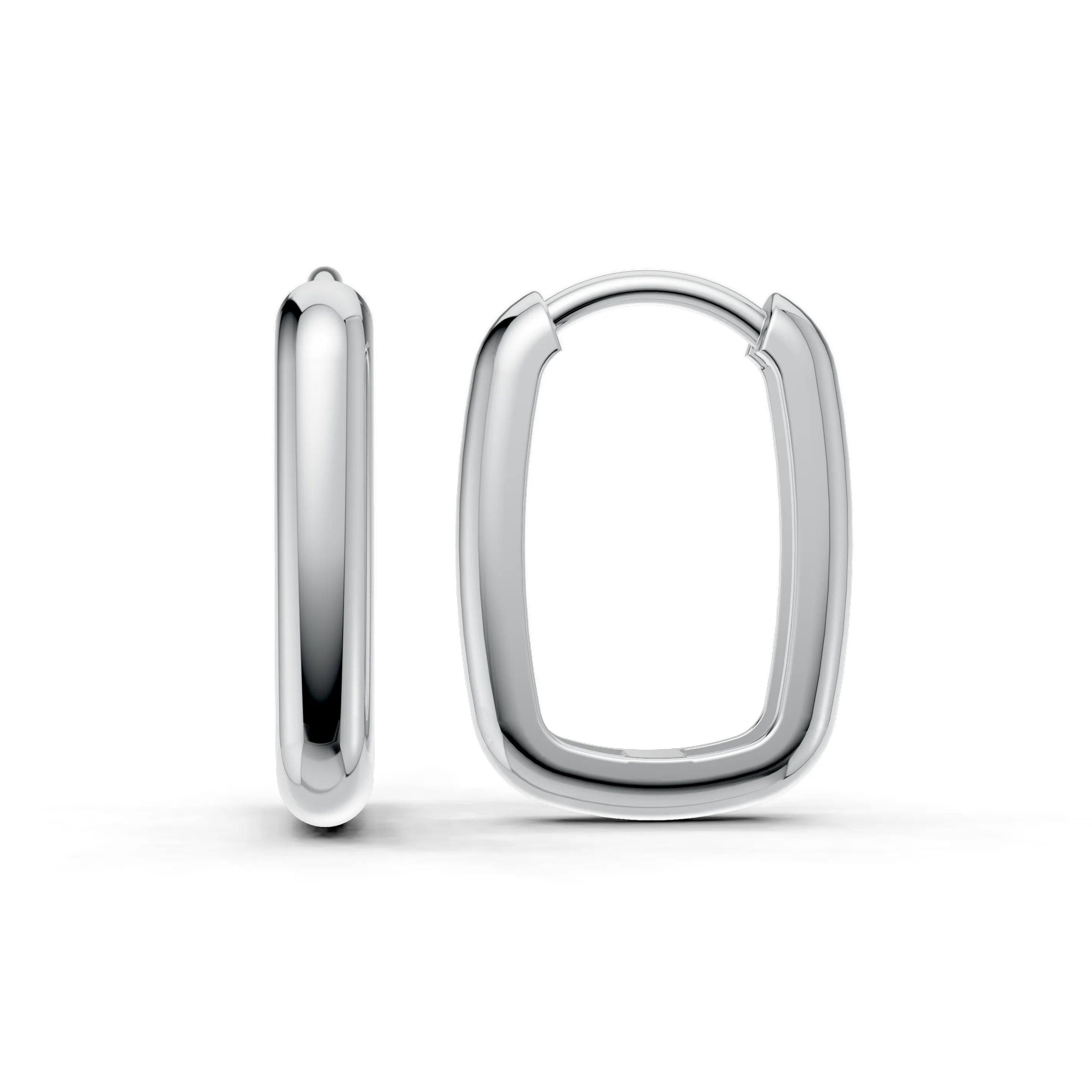 Pargold Solid Gold Elegant Oval Hoop Earrings - Large Size -Silver_Static_Silver