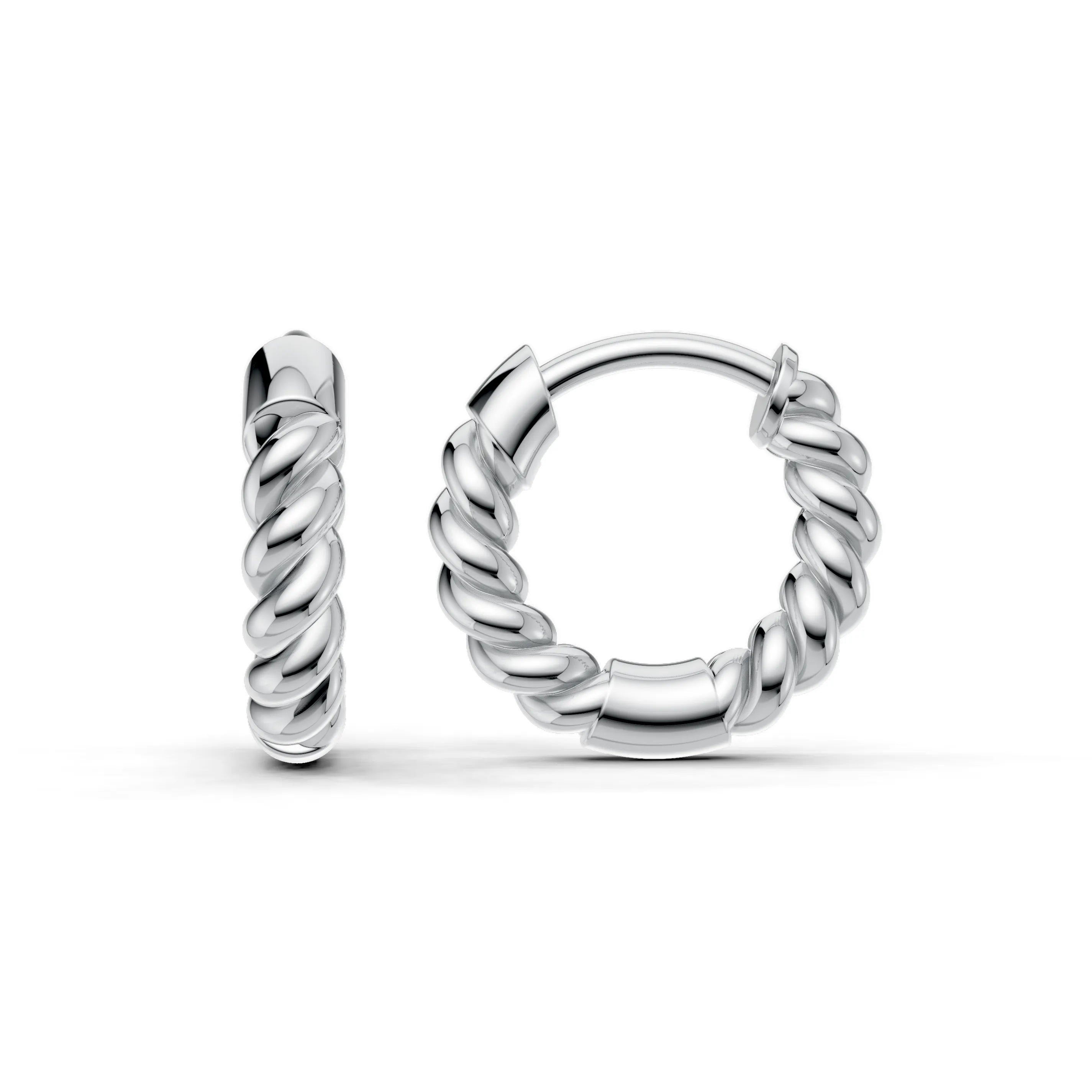 Pargold Solid Gold Twisted Rope Hoop Earrings -Silver_Static_Silver