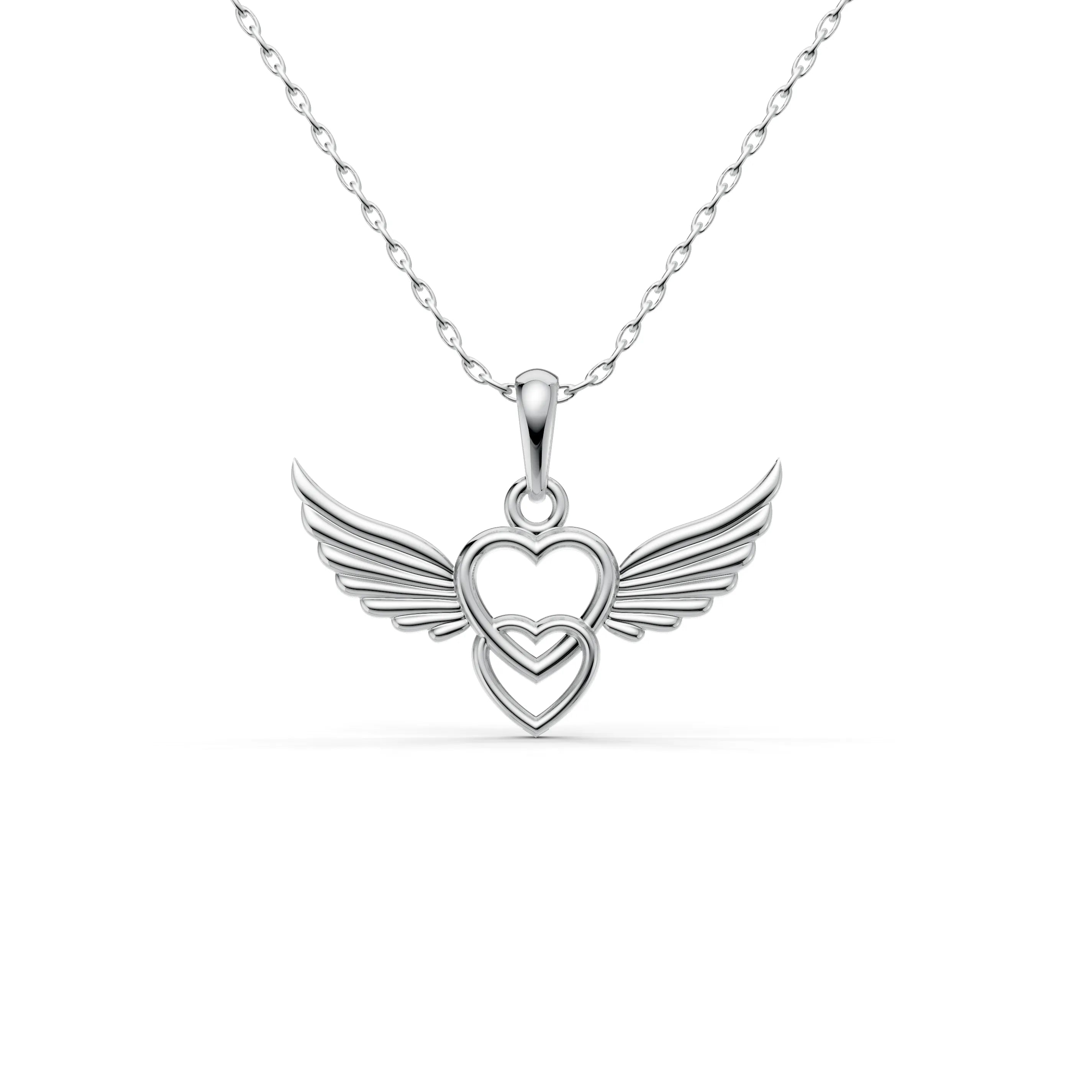 Pargold Solid Gold Elegant Wings of Love Pendant -Silver_Static_Silver