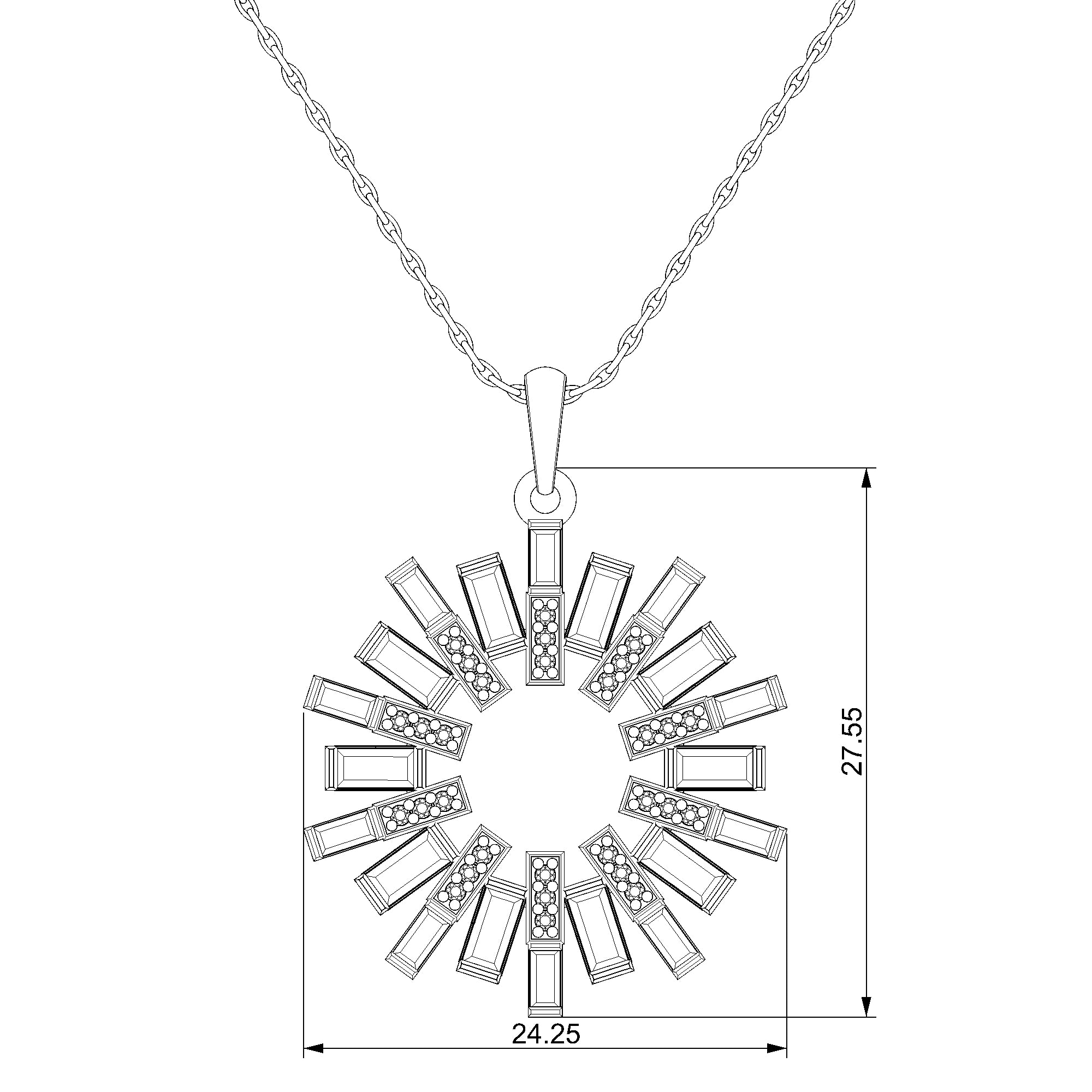 Pargold Solid Gold Solar Flare Baguette Pendant Necklace-Static