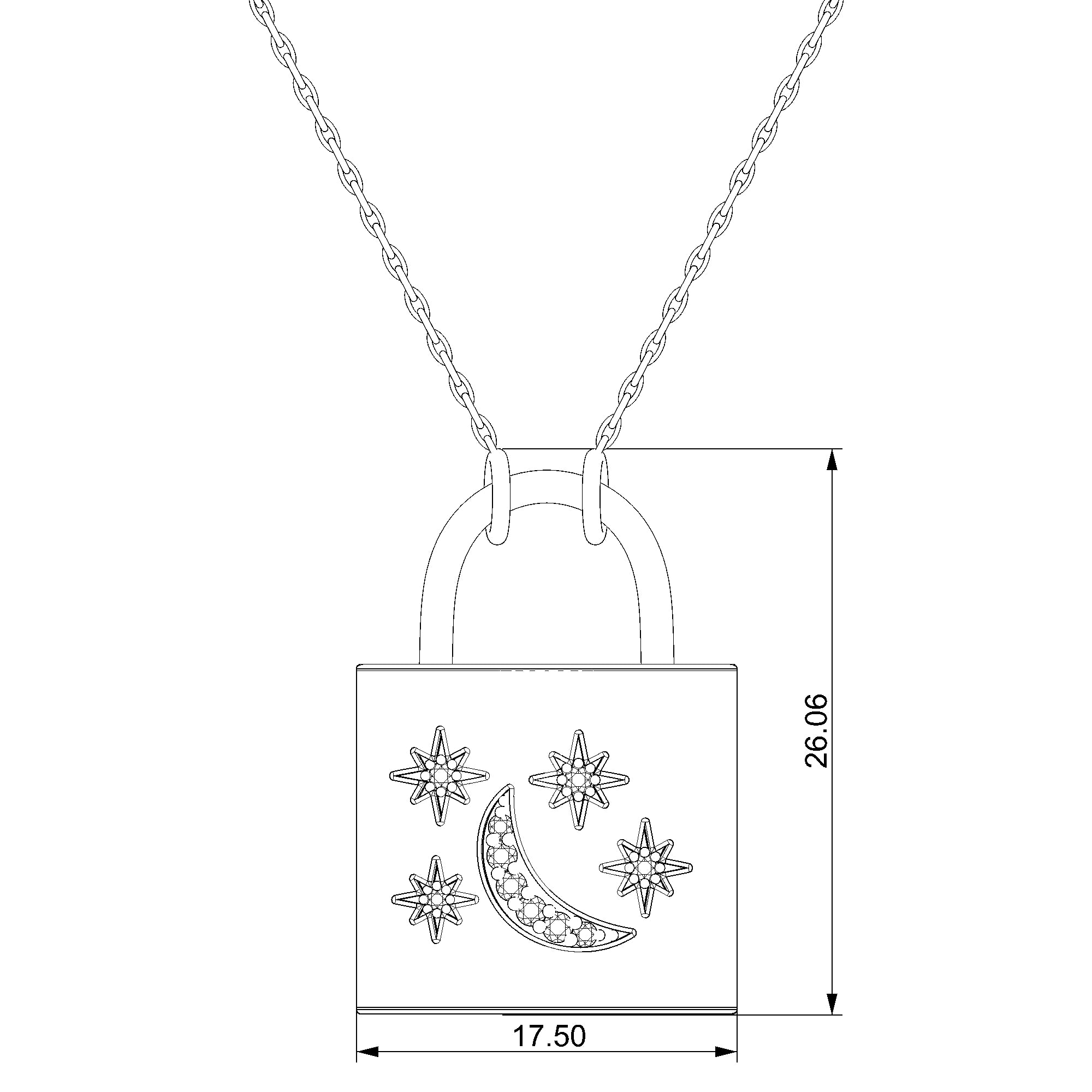 Pargold Solid Gold Celestial Lock Pendant Necklace-Static