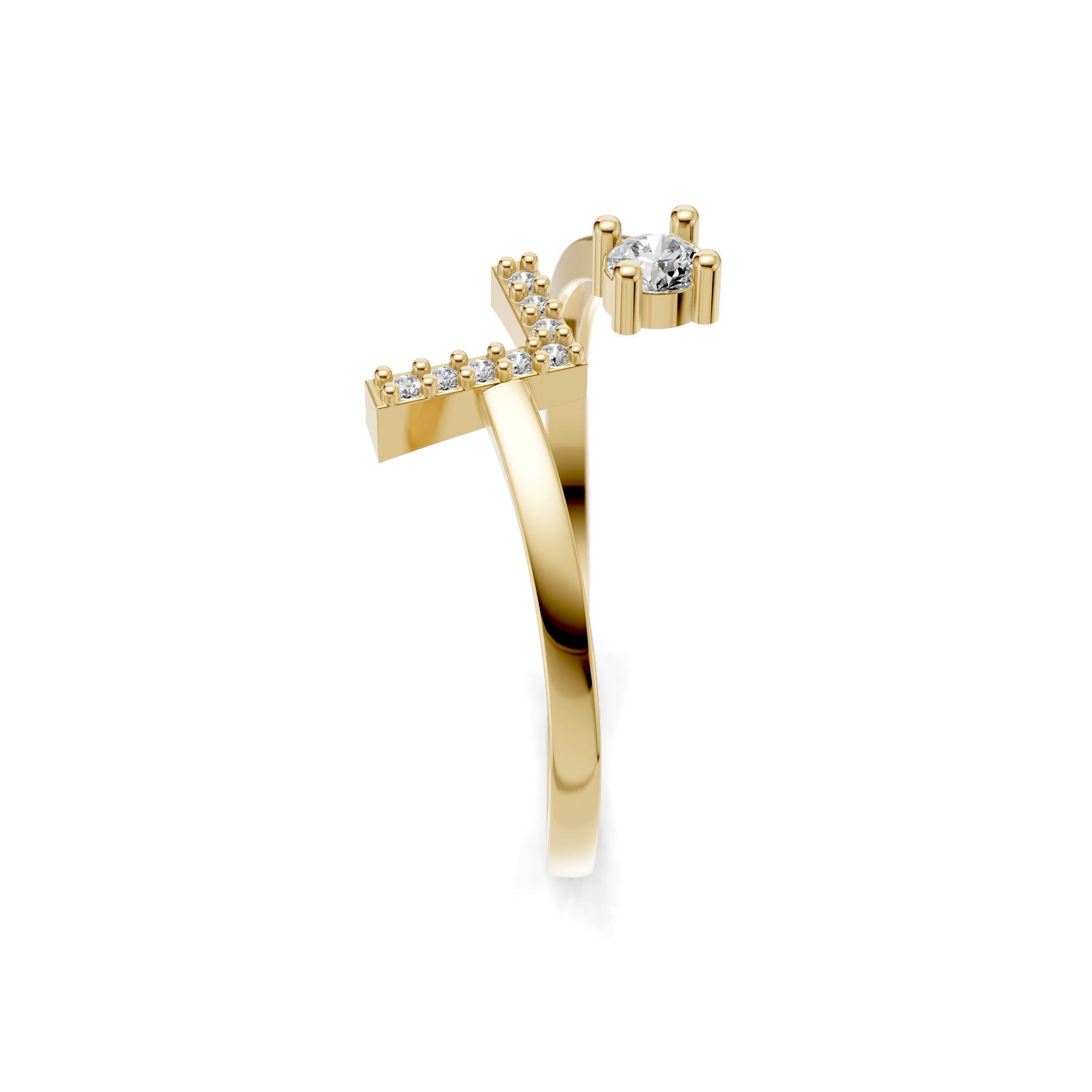 Pargold Solid Gold Shimmering Initial "L" Gold Ring -Gold_Diamond_Diamond_Static_Gold