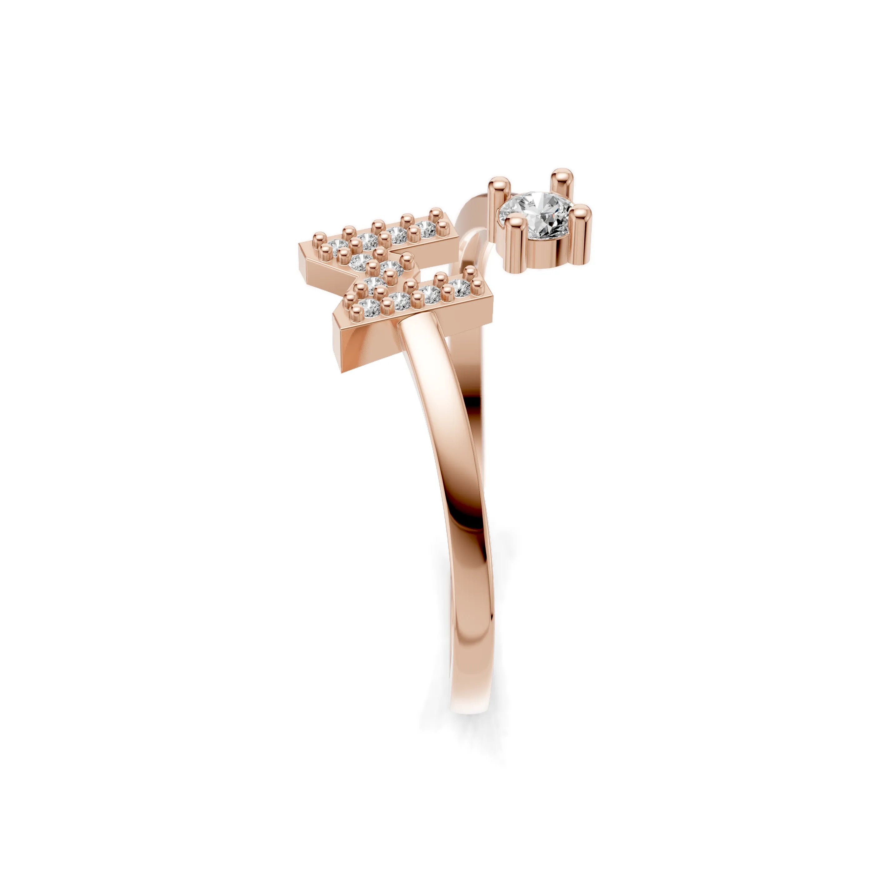 Pargold Solid Gold Sparkling Initial "M" Gold Ring -Rose_Diamond_Diamond_Static_Rose