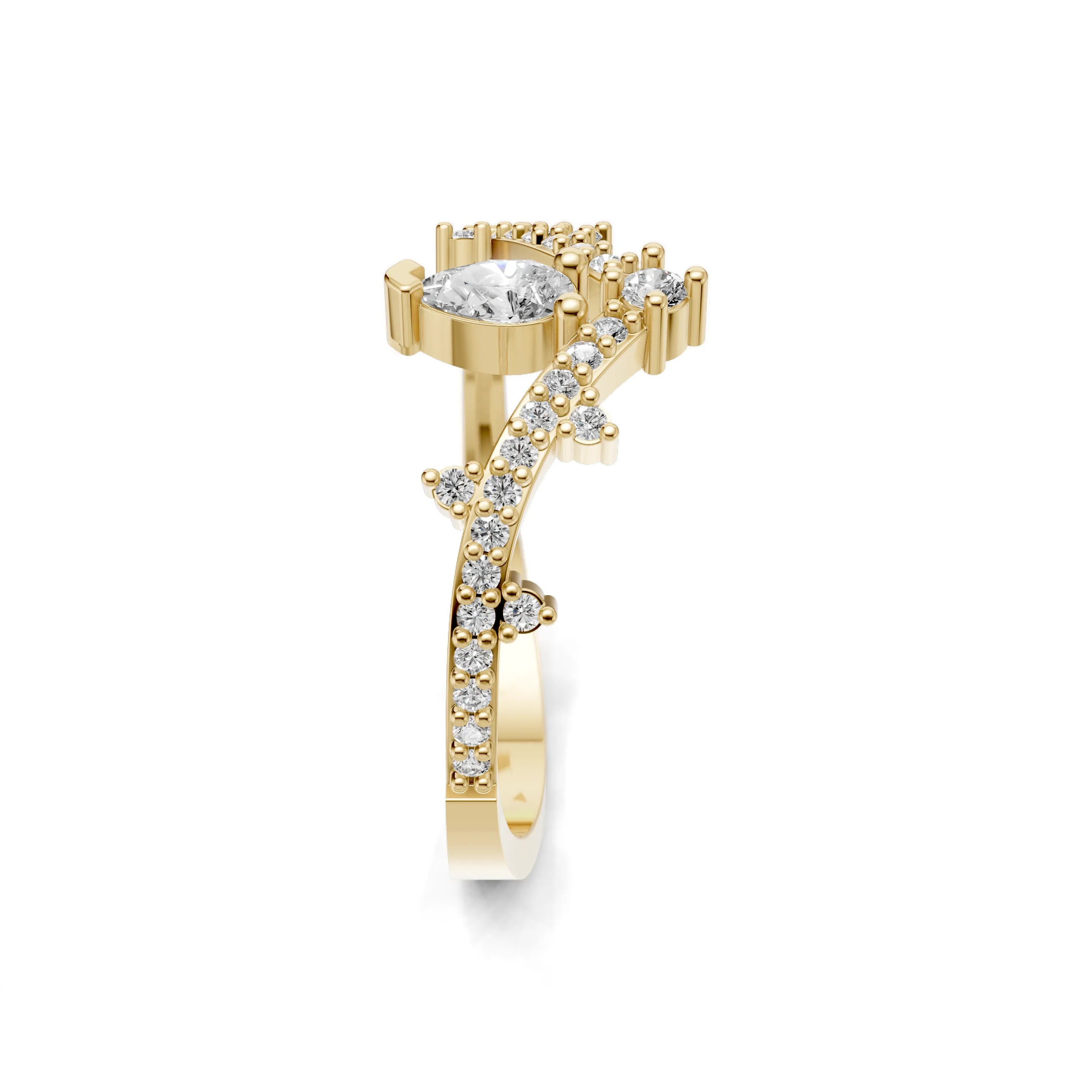 Pargold Solid Gold Gleaming Teardrop Orbit Ring -Gold_Diamond_Diamond_Static_Gold