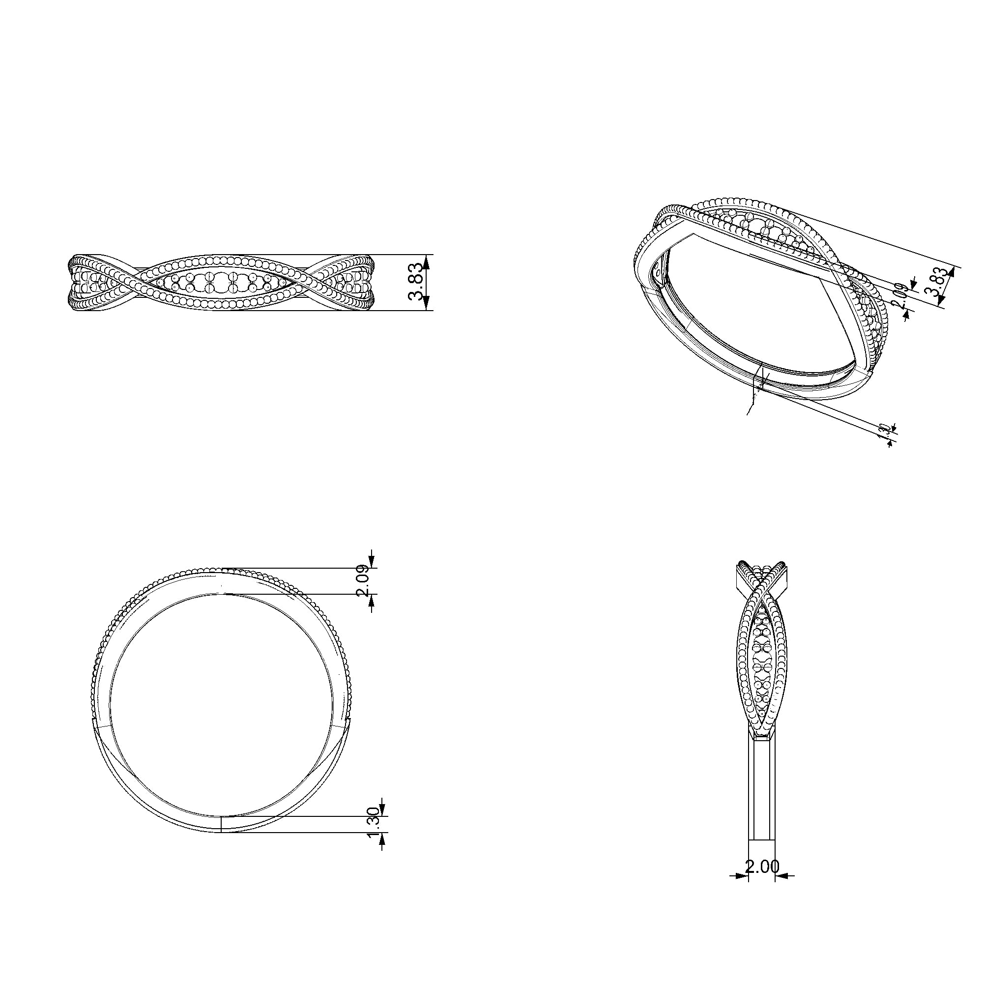 Pargold Solid Gold Milgrain Pave Crossover Ring-Static