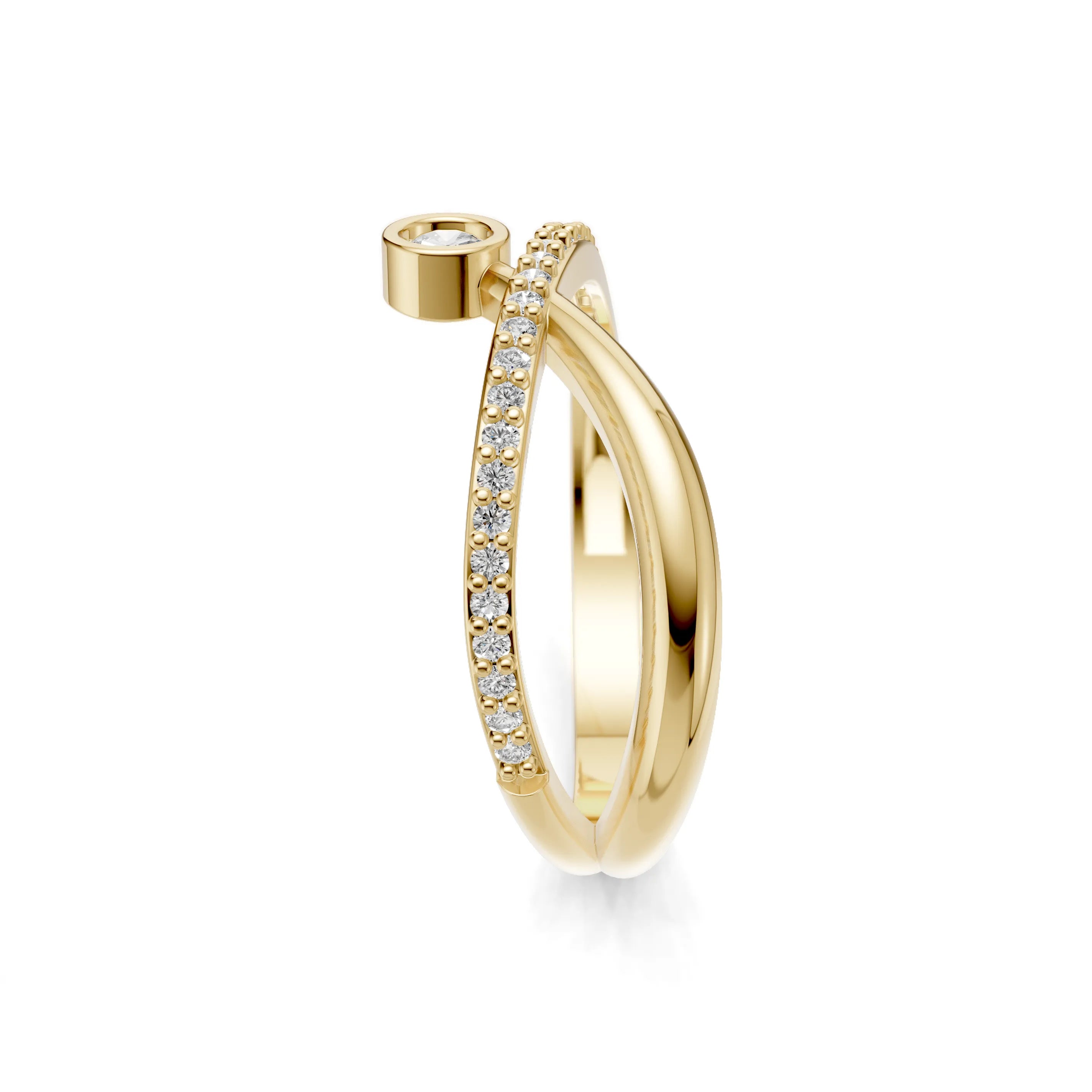 Pargold Solid Gold Solitaire Orbit Pave Criss-Cross Ring -Gold_Diamond_Diamond_Static_Gold