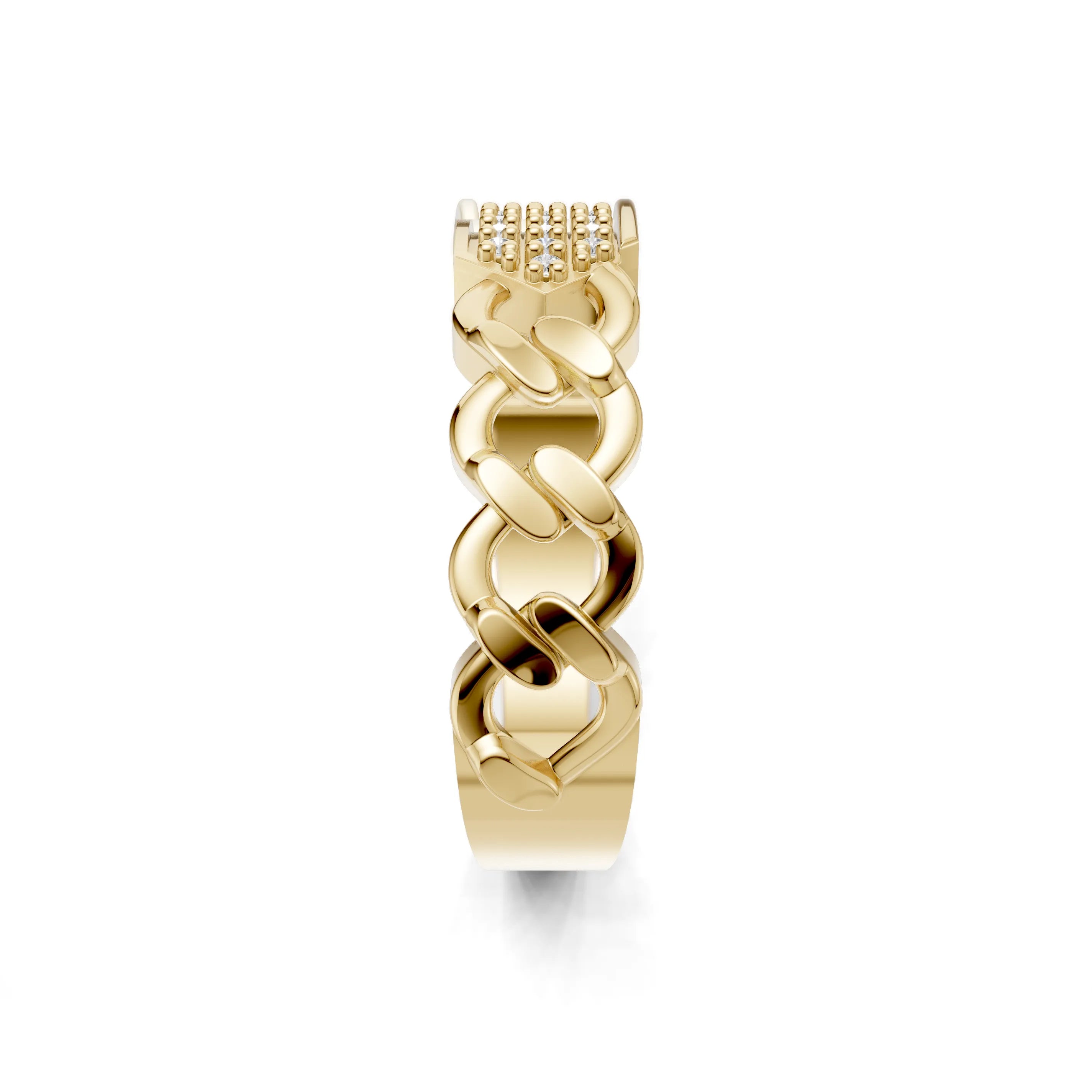Pargold Solid Gold Chic Link Pave Statement Ring -Gold_Diamond_Diamond_Static_Gold