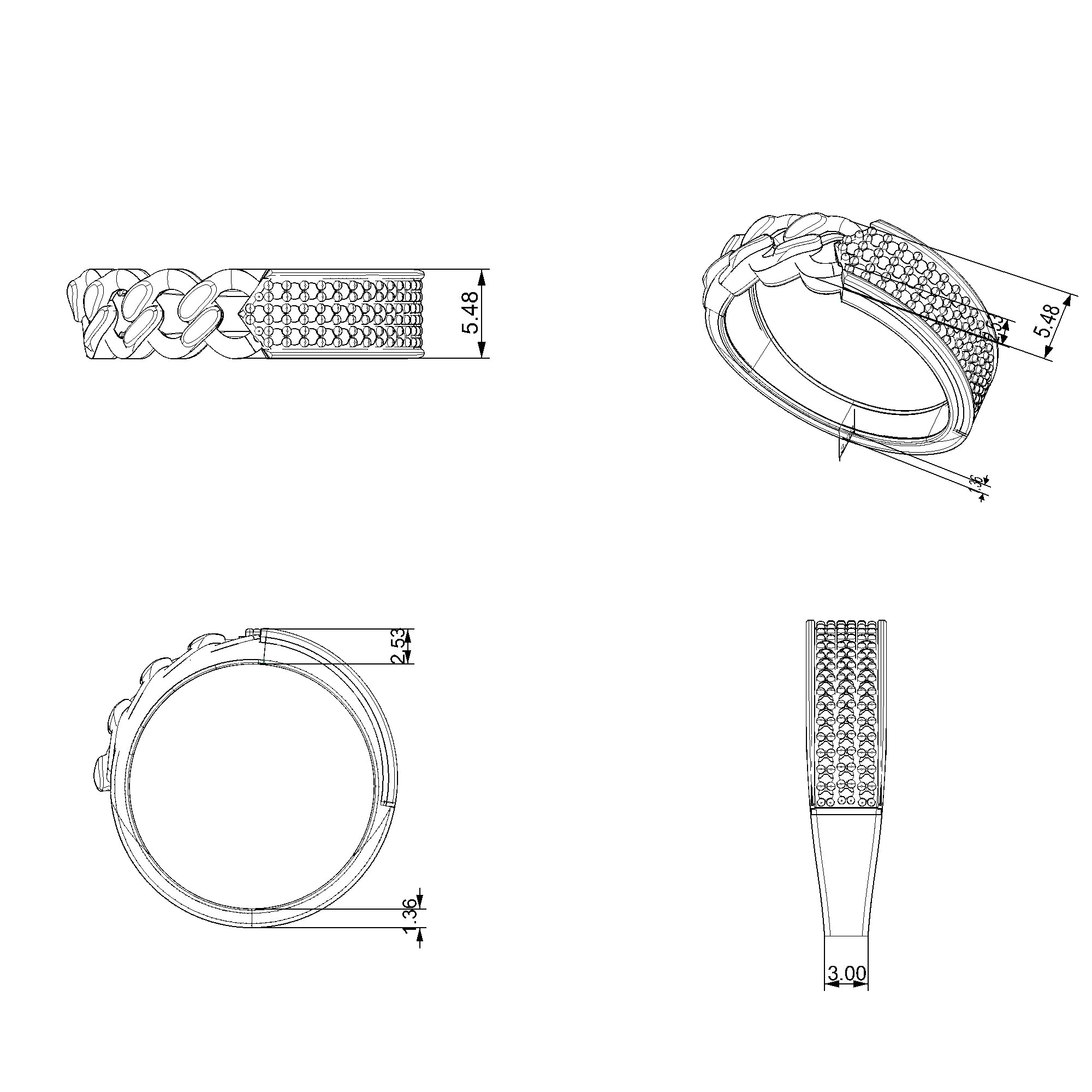 Pargold Solid Gold Chic Link Pave Statement Ring-Static