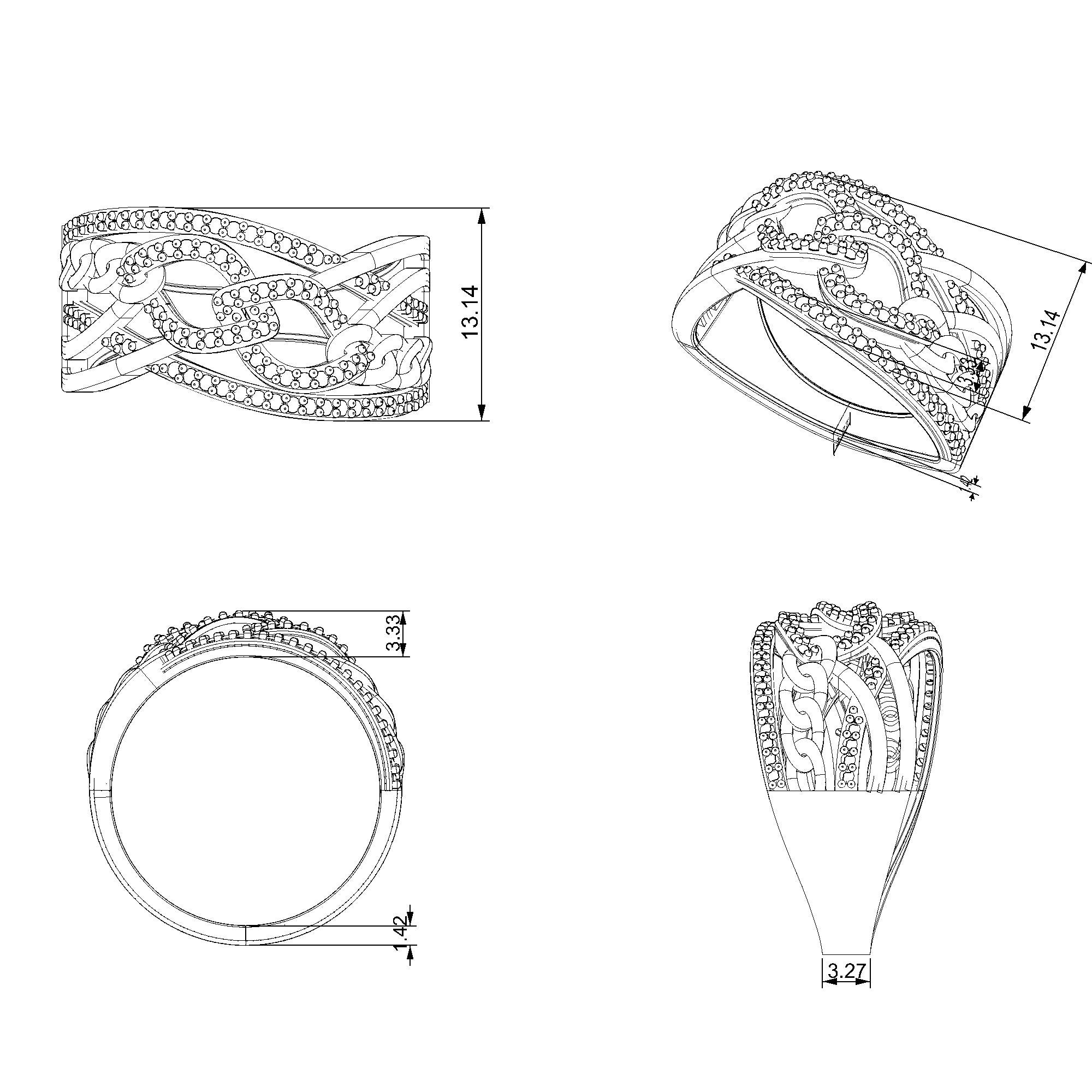 Pargold Solid Gold Entwined Sparkle Weave Ring-Static