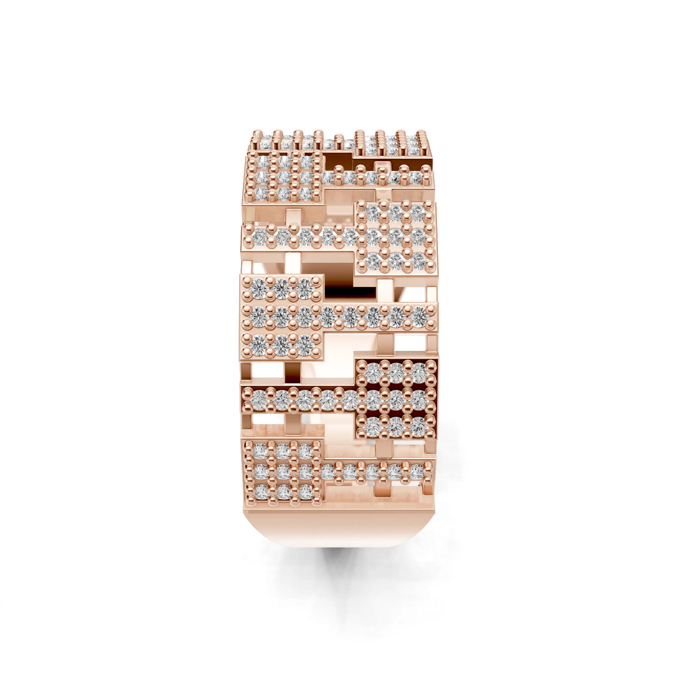 Pargold Solid Gold Pillared Sparkle Block Ring -Rose_Diamond_Diamond_Static_Rose