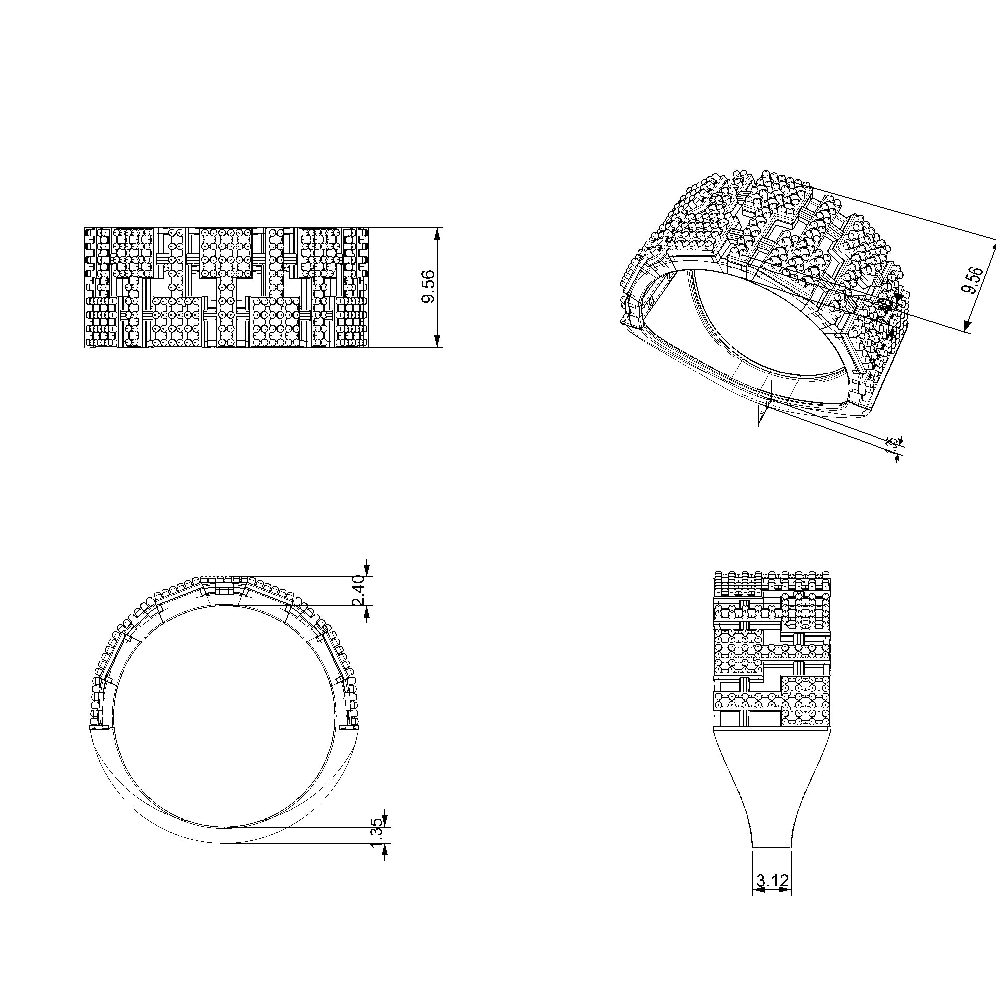 Pargold Solid Gold Pillared Sparkle Block Ring-Static