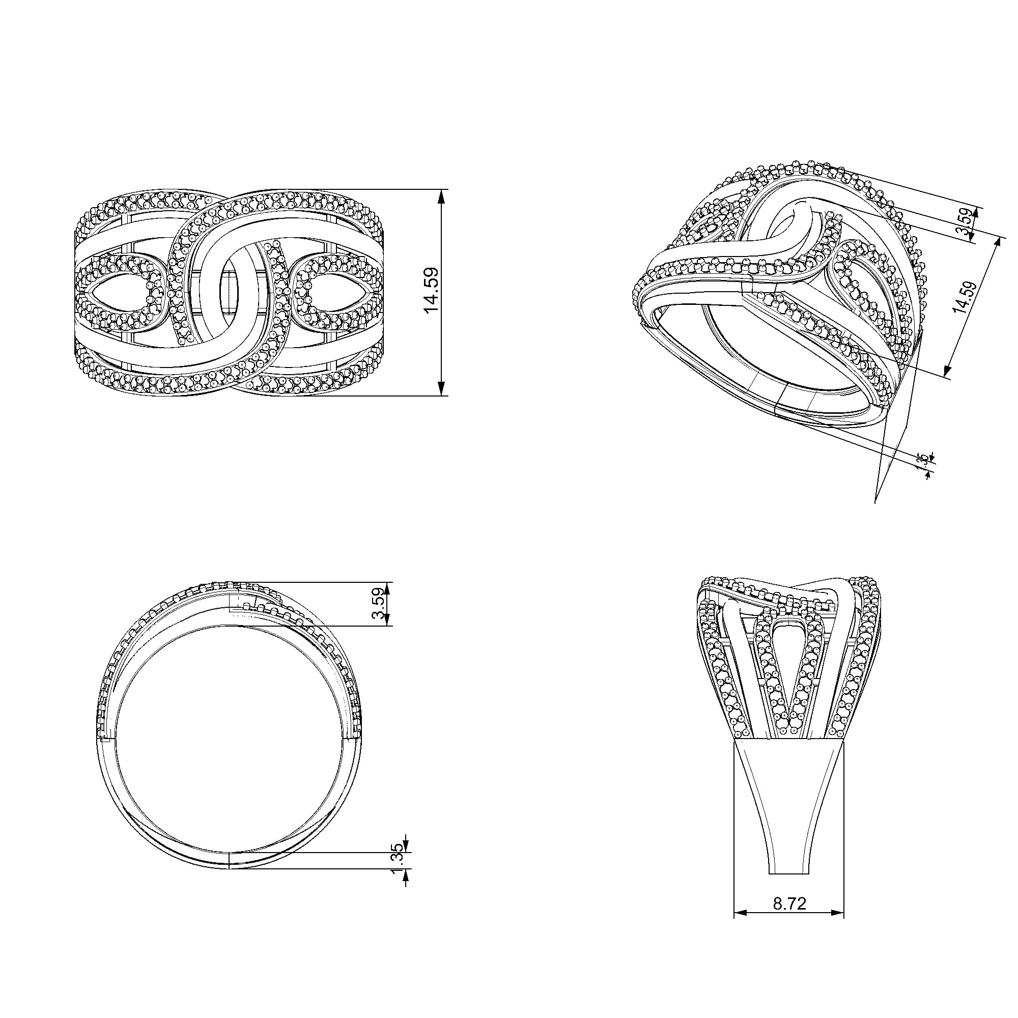 Pargold Solid Gold Infinity Dome Pave Ring-Static