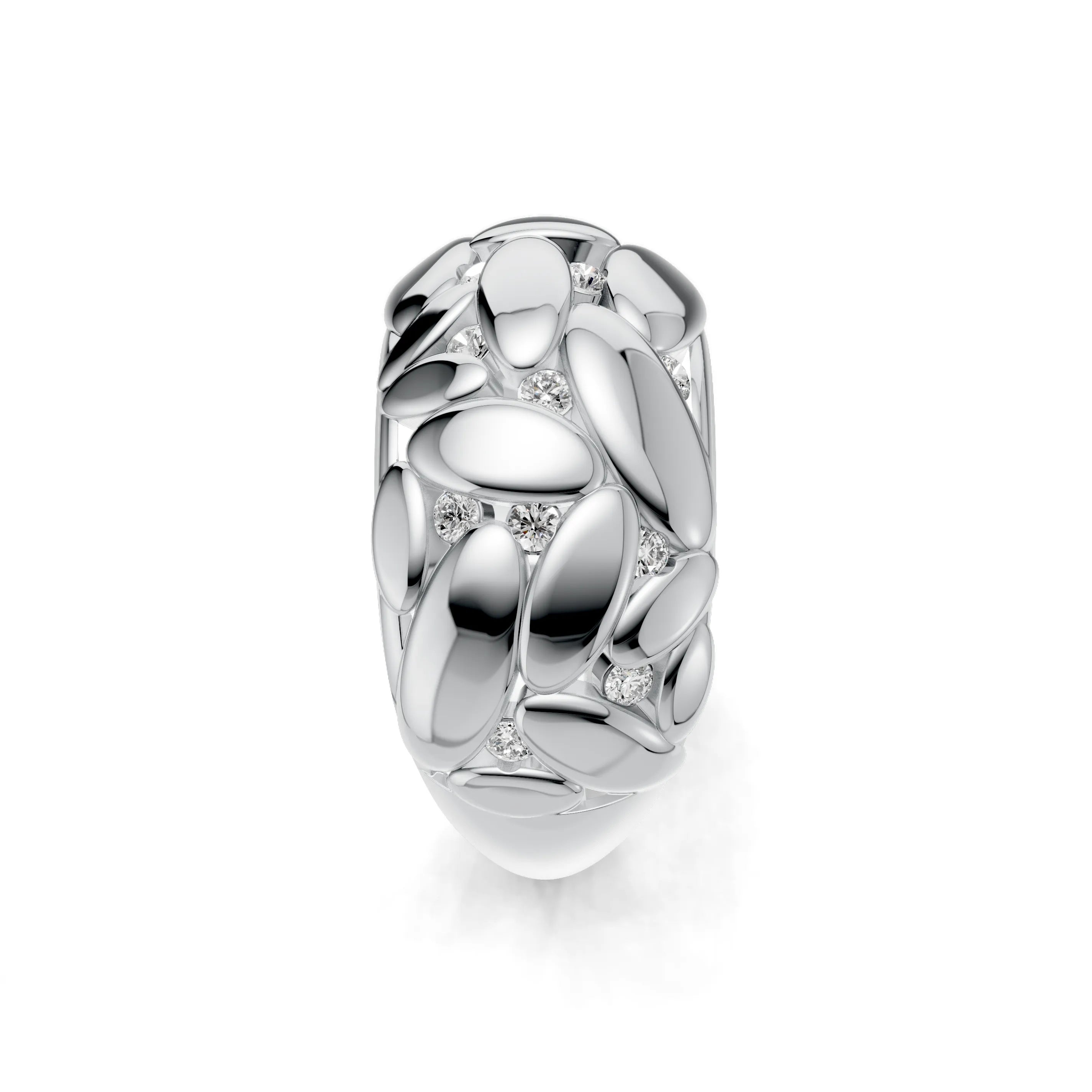 Pargold Solid Gold Floral Finesse Pave Ring -Silver_Diamond_Diamond_Static_Silver