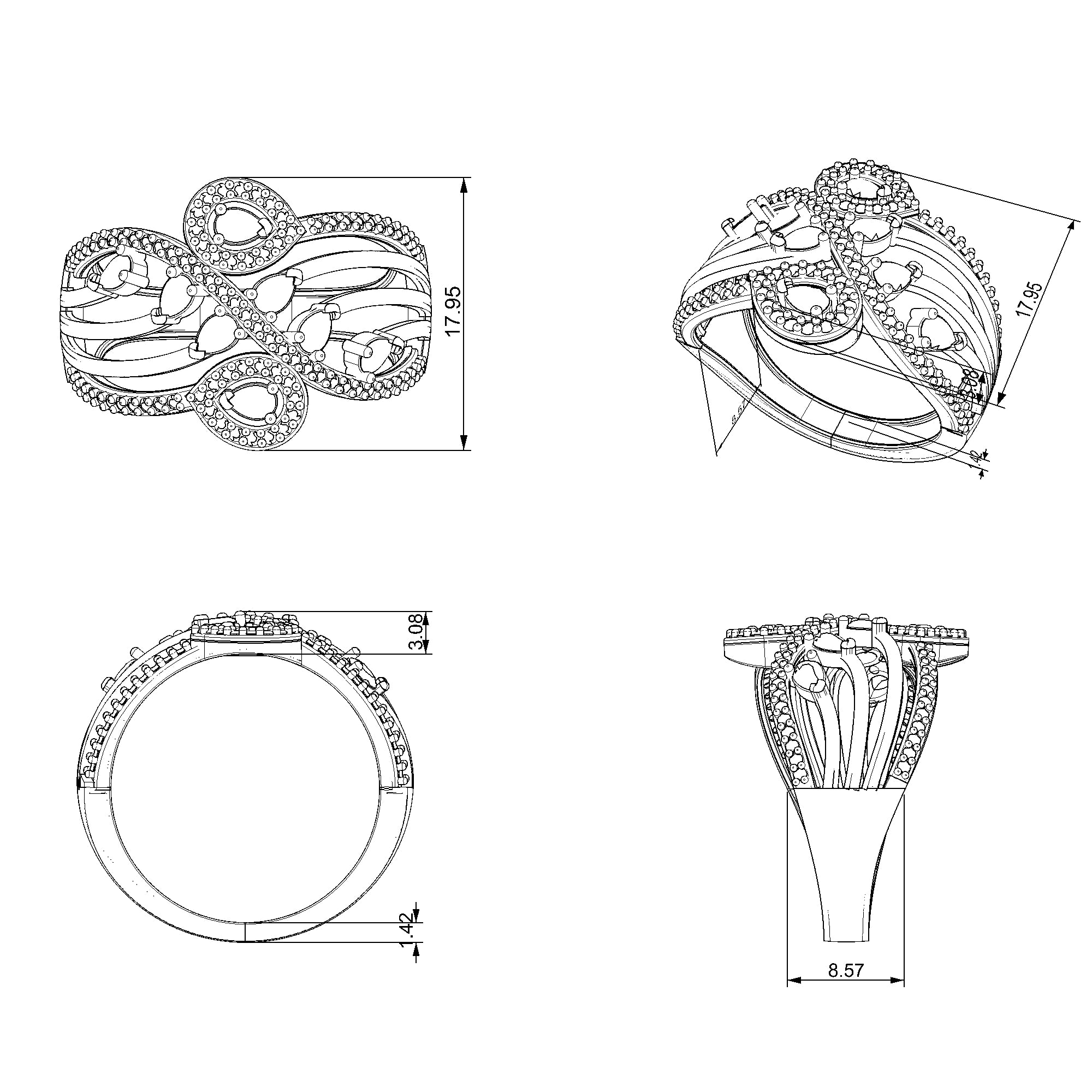 Pargold Solid Gold Orbiting Elegance Cluster Ring-Static