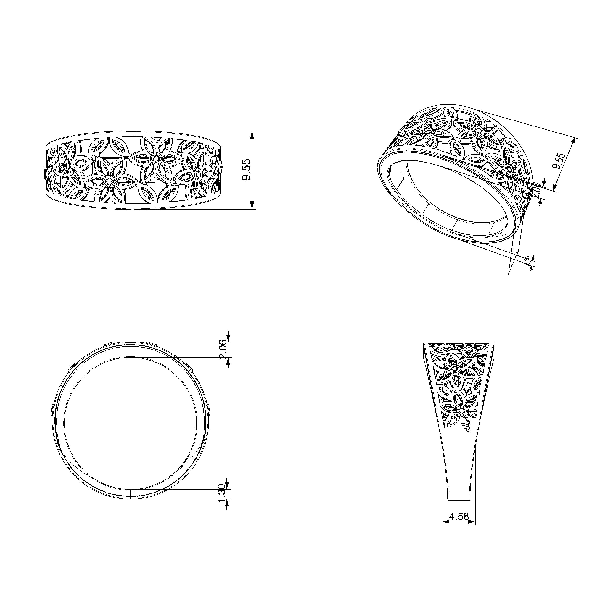 Pargold Solid Gold Floral Filigree Grace Band-Static