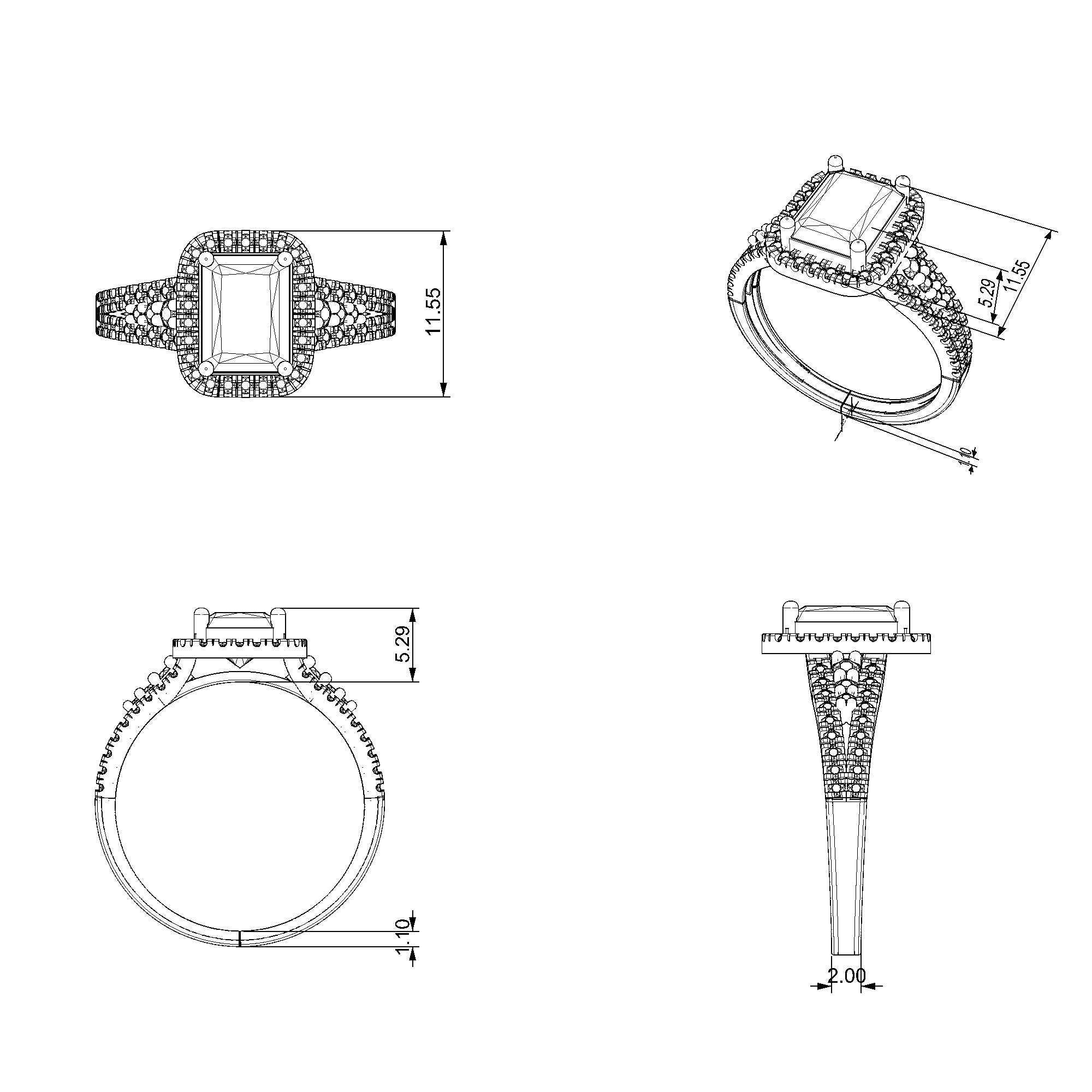 Pargold Solid Gold Radiant Geometric Halo Ring-Static