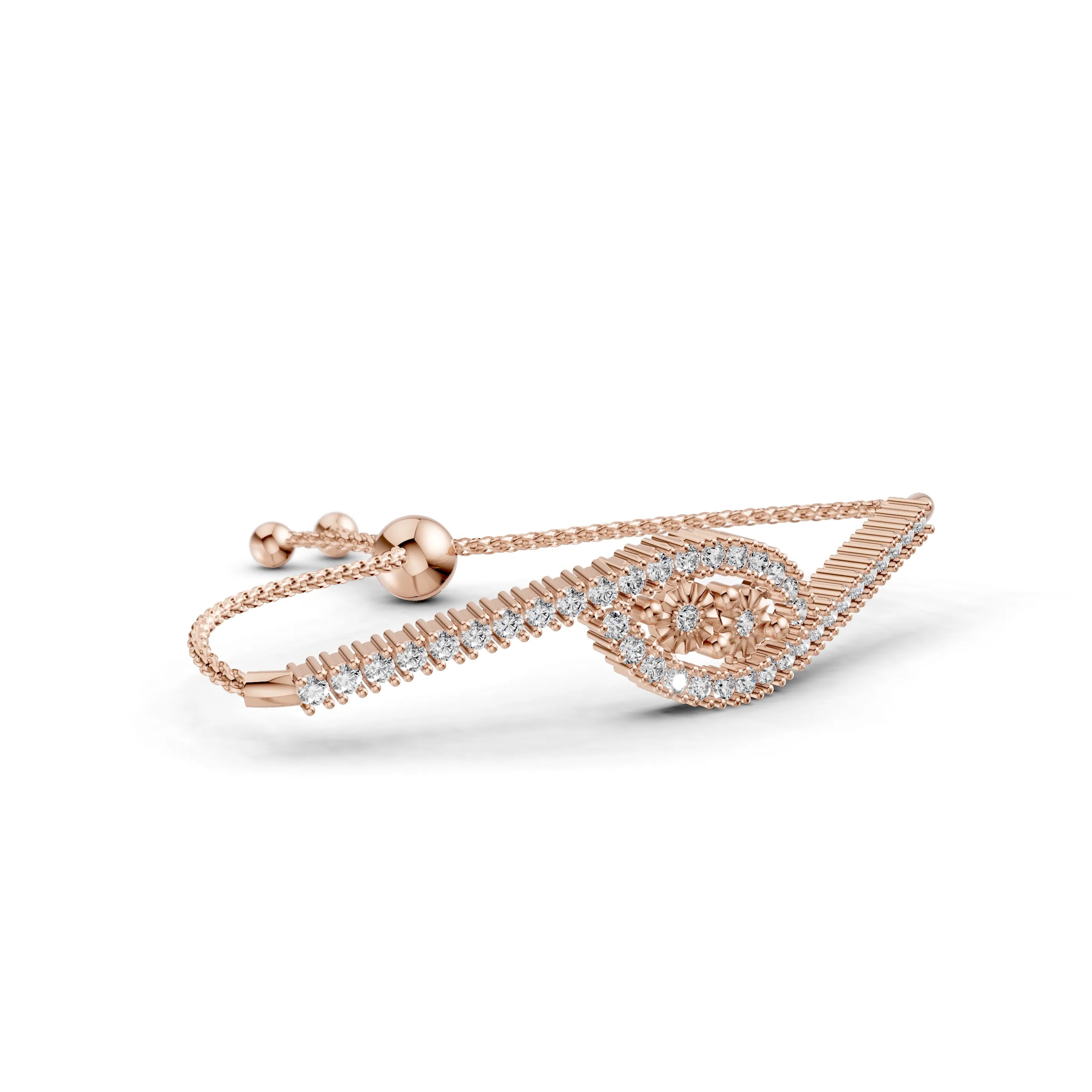 Pargold Solid Gold Elegantly Twisted Radiant Gemstone Bracelet -Rose_Diamond_Diamond_Static_Rose