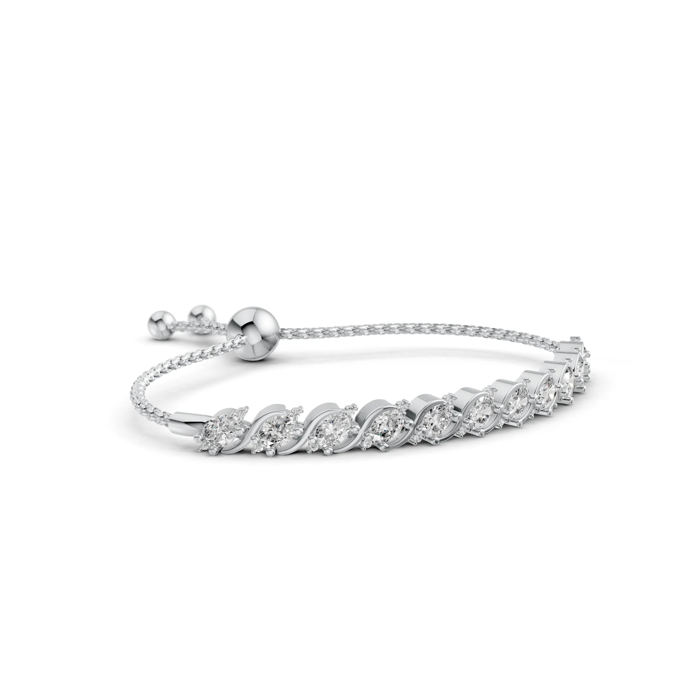 Pargold Solid Gold Elegant Radiant Gemstone Twist Bracelet -Silver_Diamond_Diamond_Static_Silver