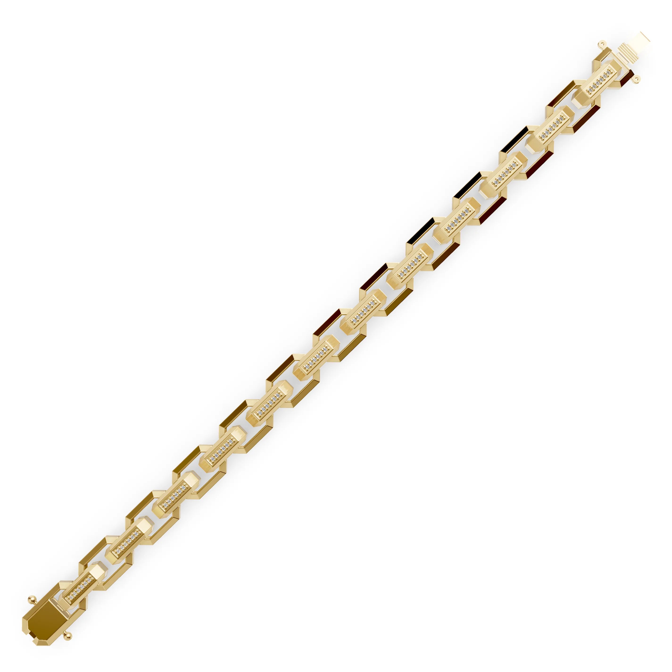 Pargold Solid Gold Exquisite Radiant Gemstone Link Bracelet -Gold_Diamond_Diamond_Static_Gold