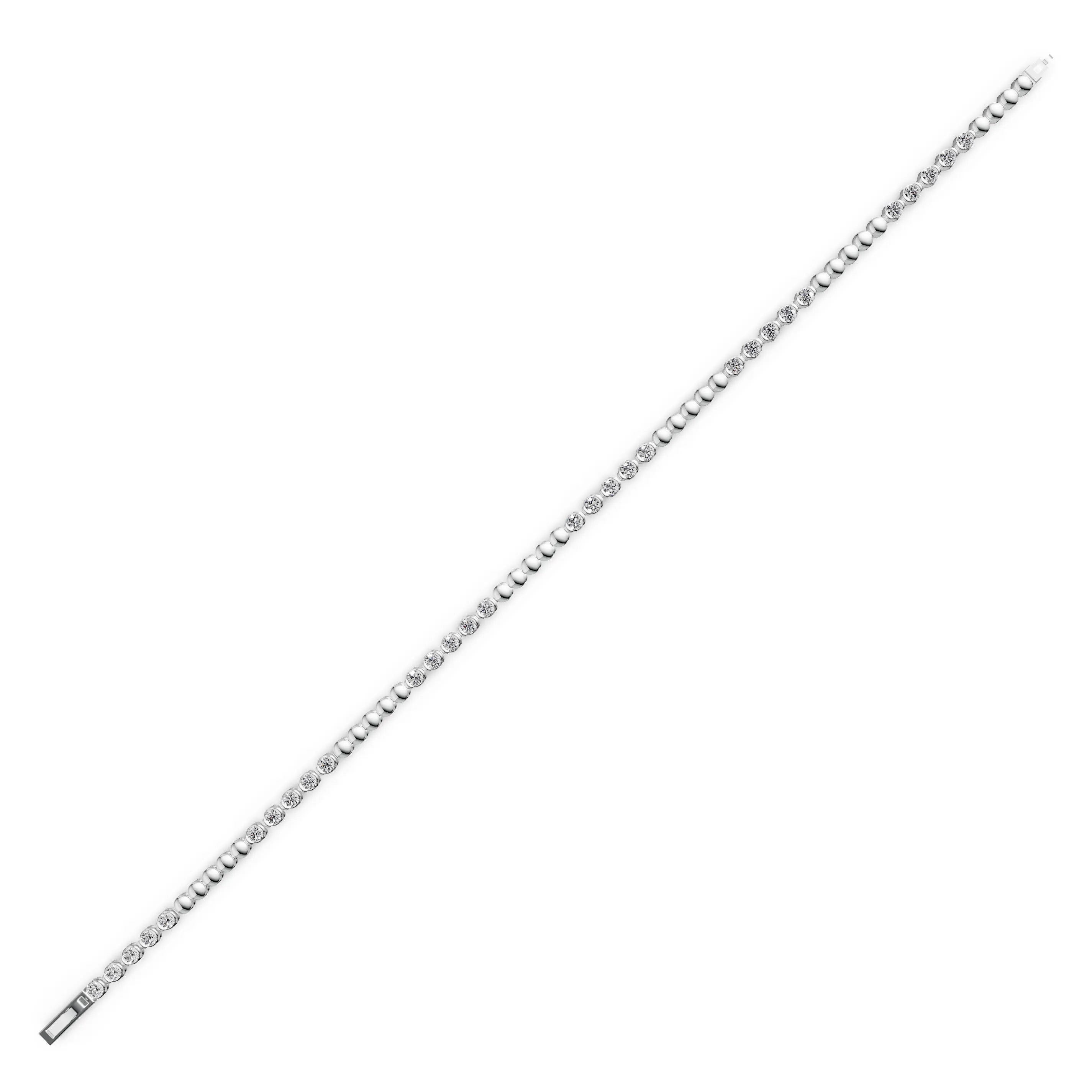 Pargold Solid Gold Radiant Bead & Gem Tennis Bracelet -Silver_Diamond_Diamond_Static_Silver