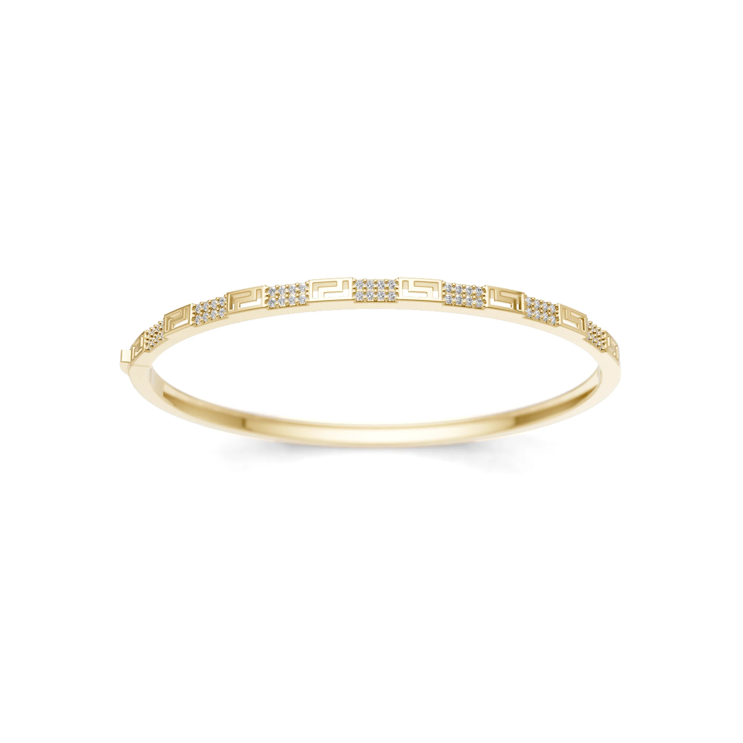 Pargold Solid Gold Geometric Grace Gemstone Bangle -Gold_Diamond_Diamond_Static_Gold