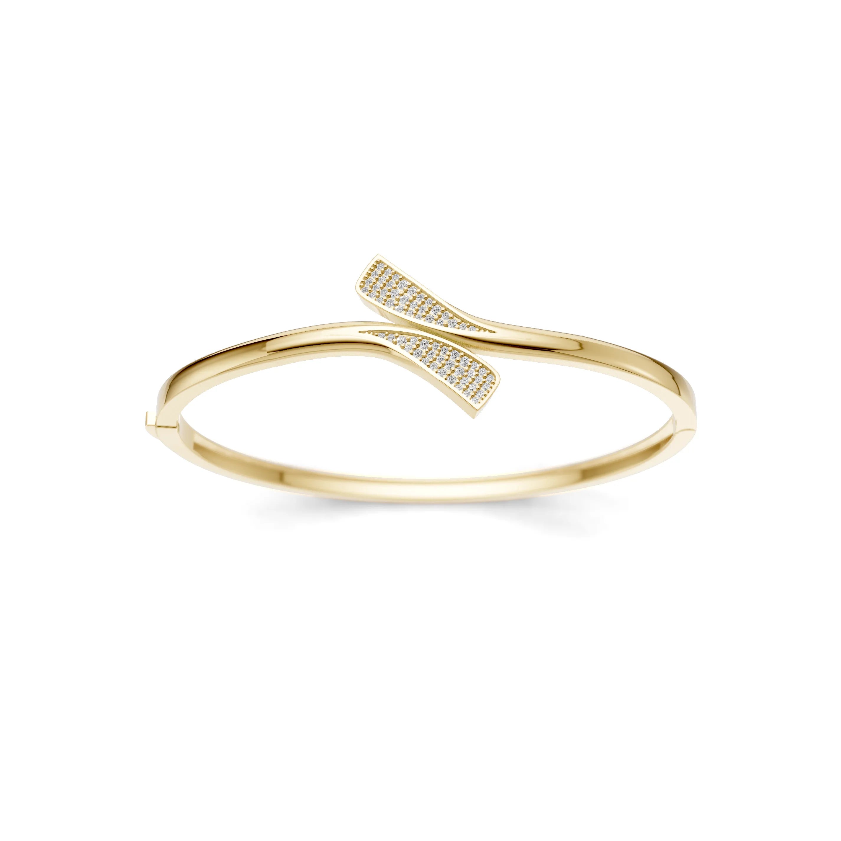 Pargold Solid Gold Sleek Elegance Gemstone Bangle Bracelet -Gold_Diamond_Diamond_Static_Gold