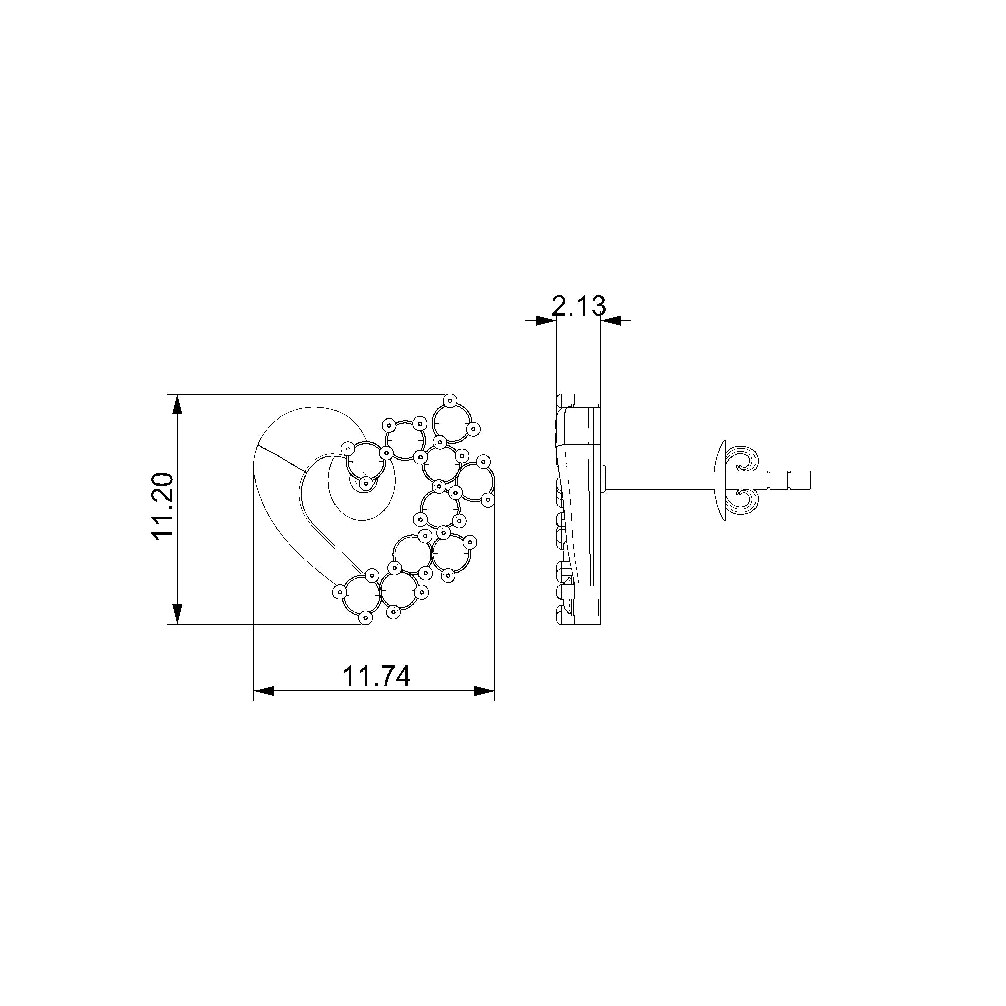Pargold Solid Gold Floral Heart Cluster Stud Earrings-Static