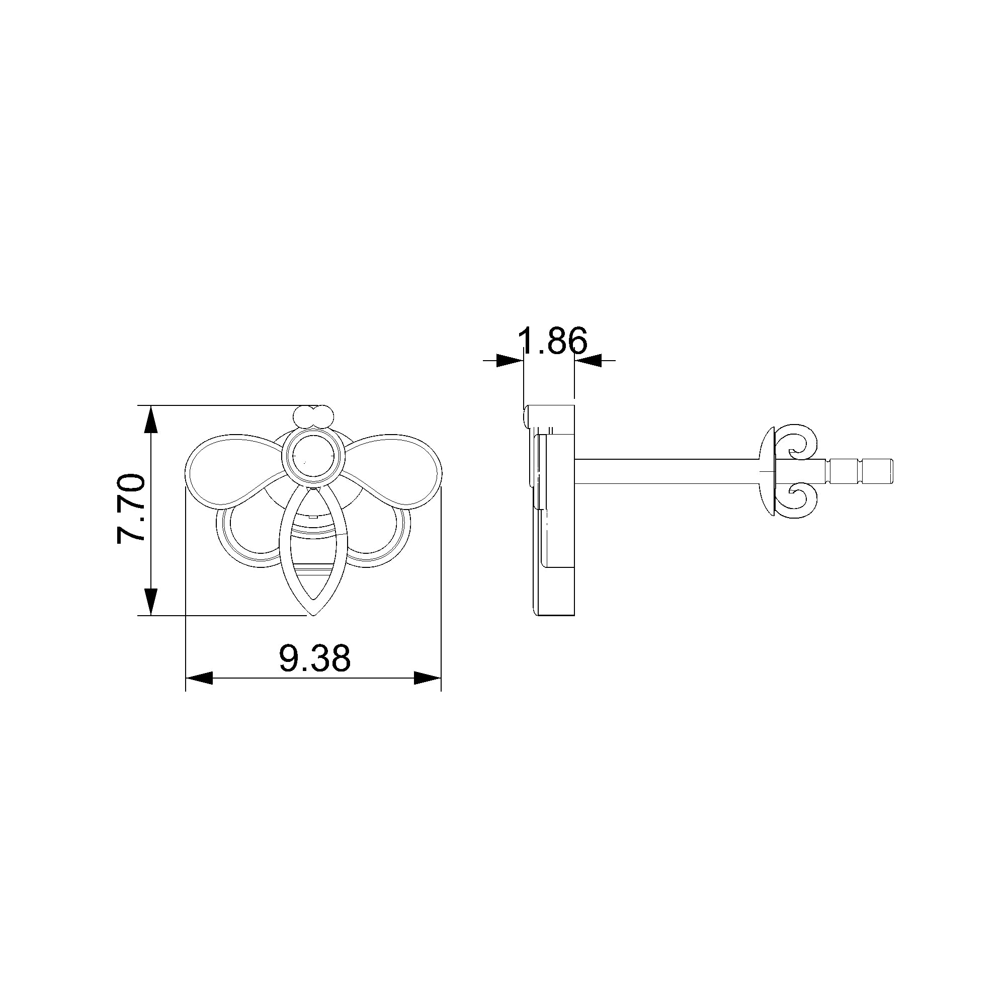Pargold Solid Gold Elegant Bee Stud Earrings-Static