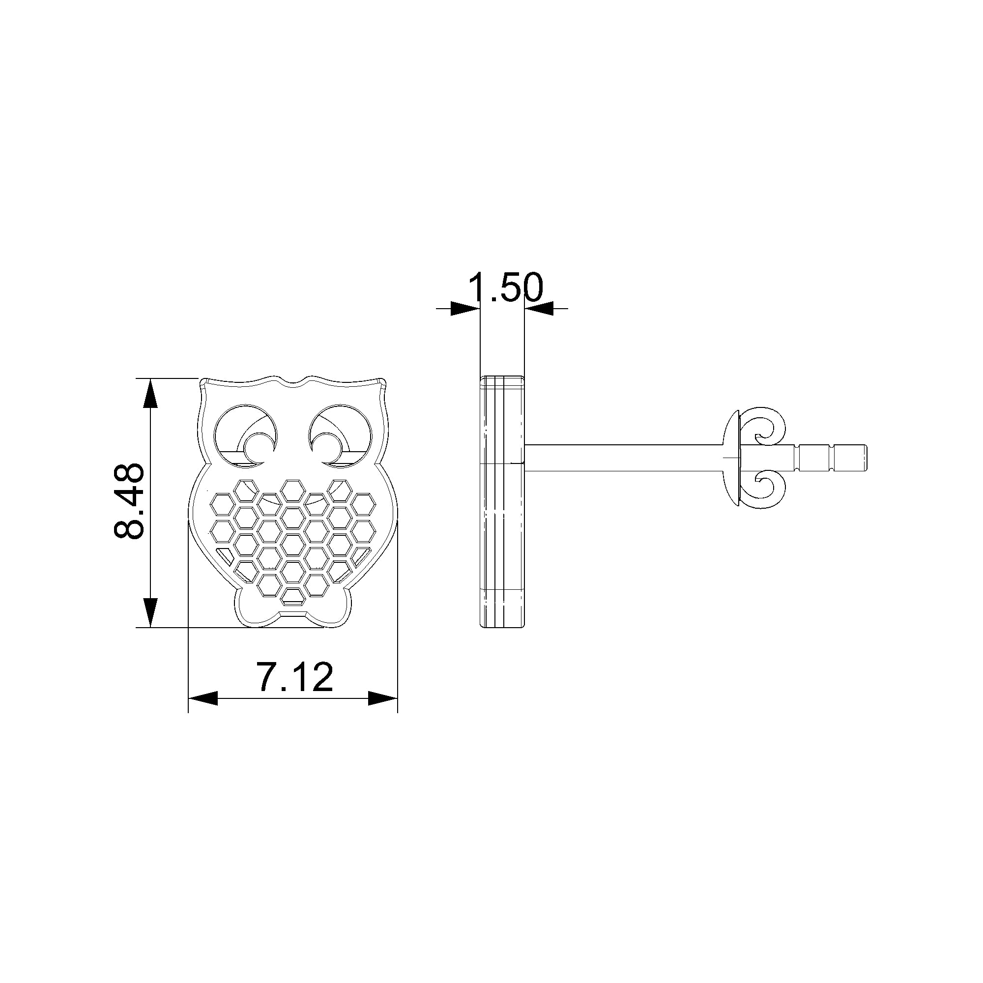 Pargold Solid Gold Gold Owl Stud Earrings-Static