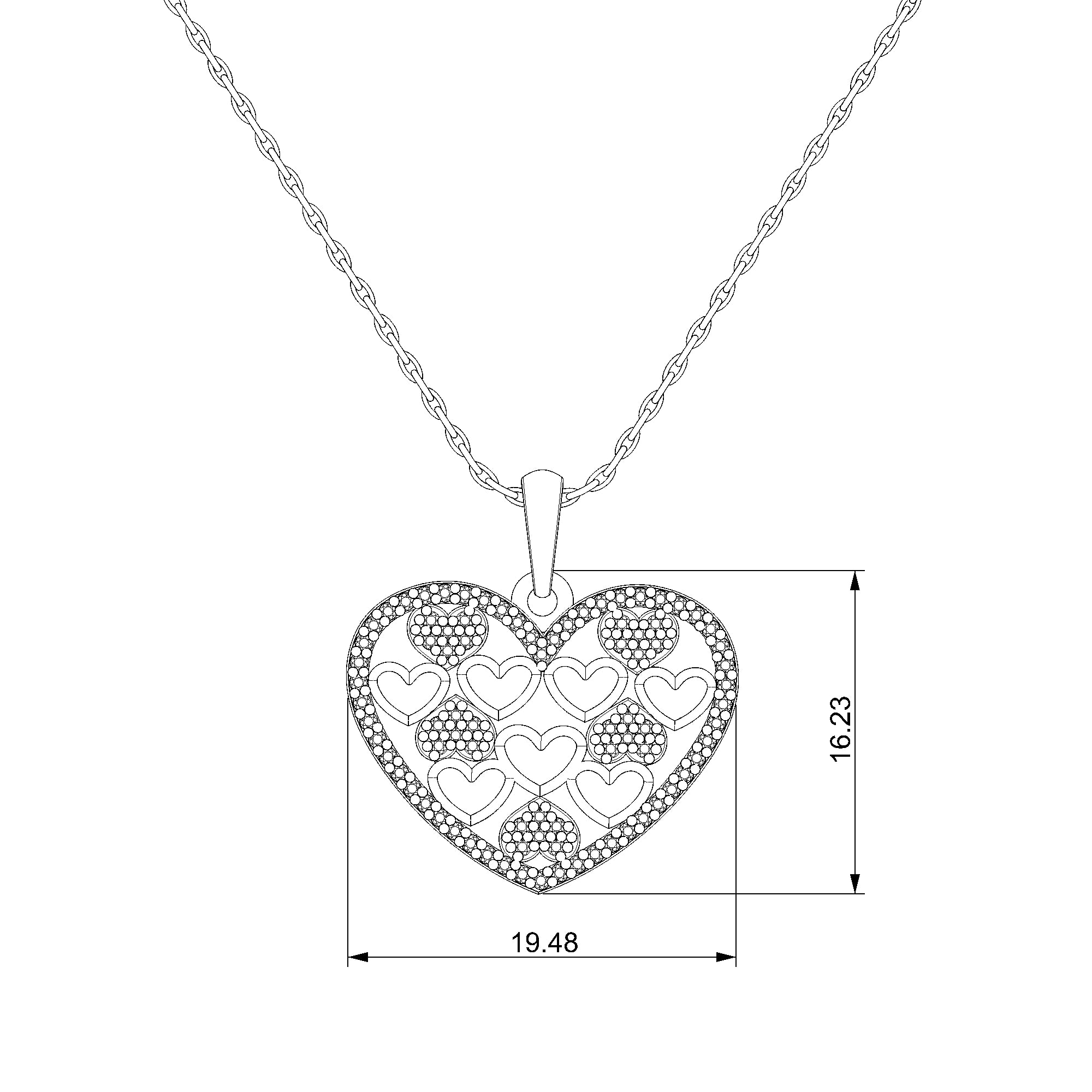 Pargold Solid Gold Embraced Hearts Glitter Pendant Necklace-Static