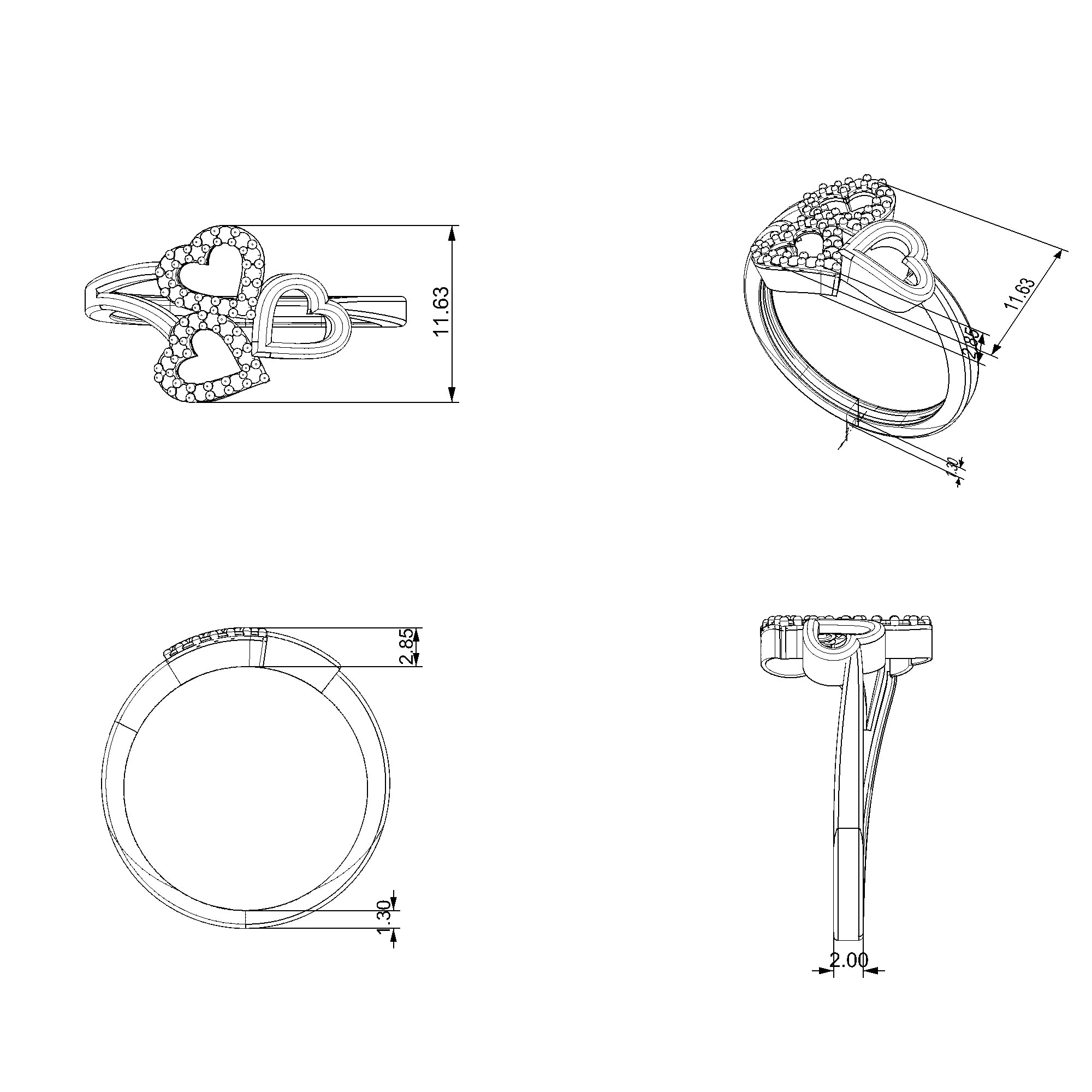 Pargold Solid Gold Triple Heart-Shaped Gemstone Ring-Static