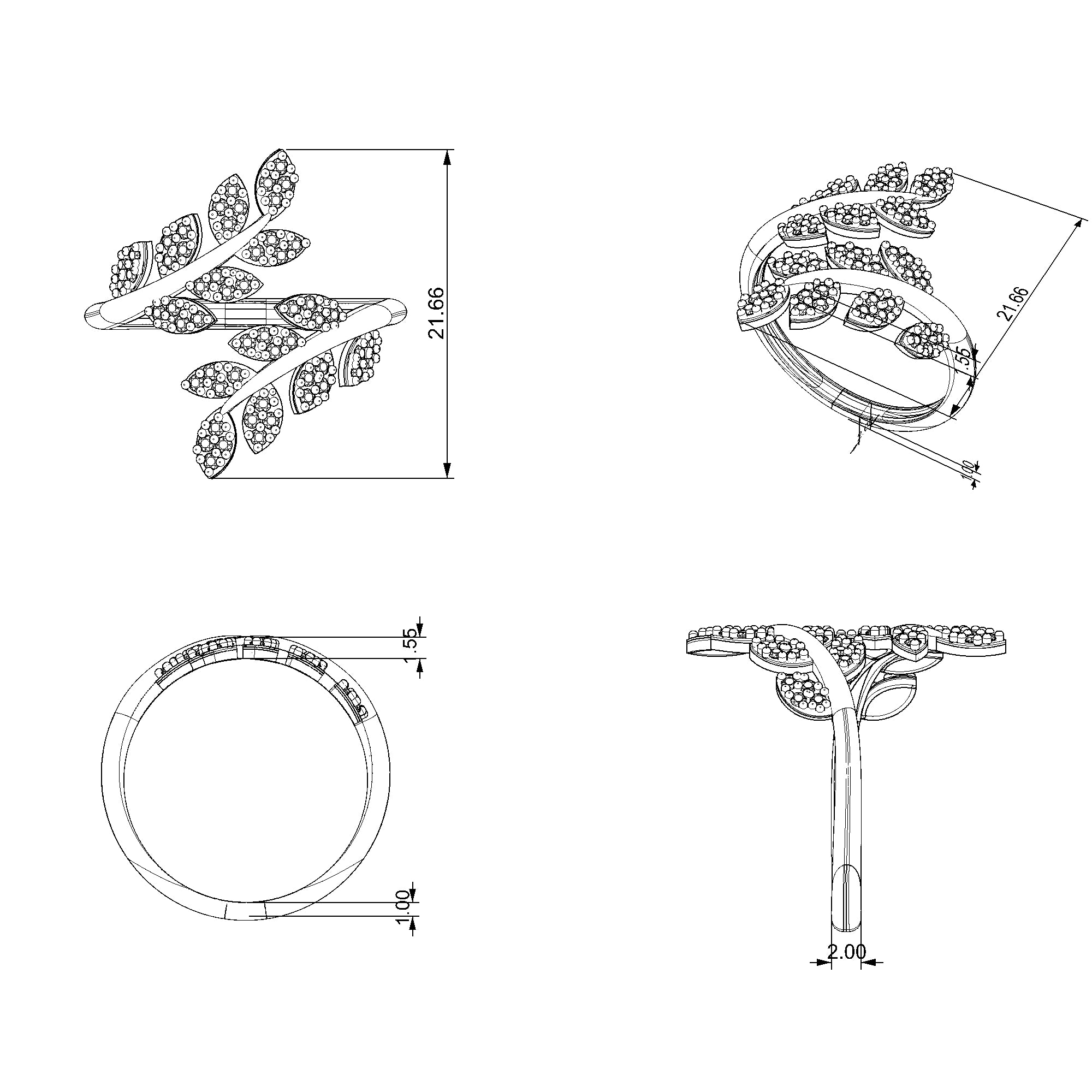 Pargold Solid Gold Floral Vine Gemstone Ring-Static