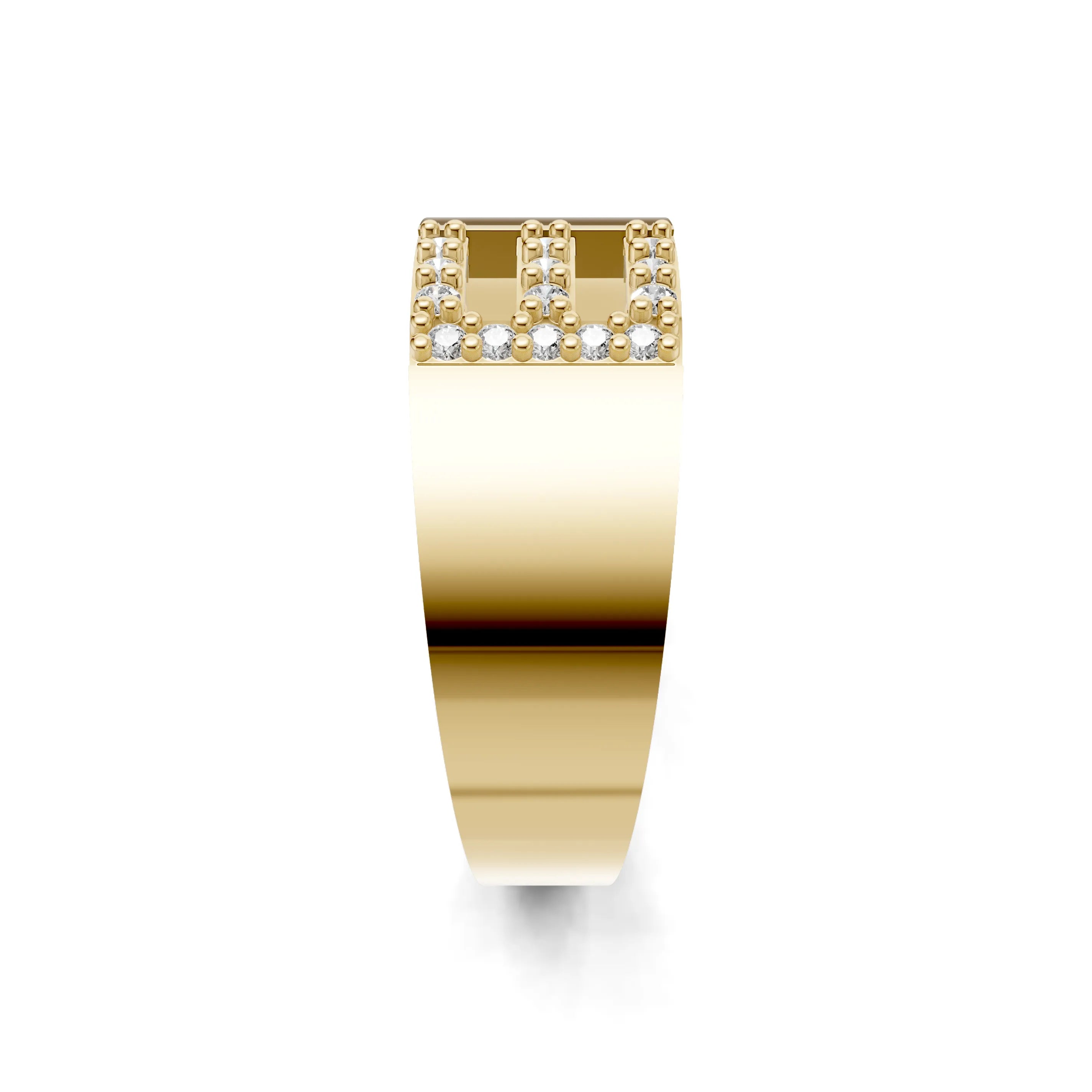 Pargold Solid Gold Elegant Initial "E" Gold Signet Ring -Gold_Diamond_Static_Gold